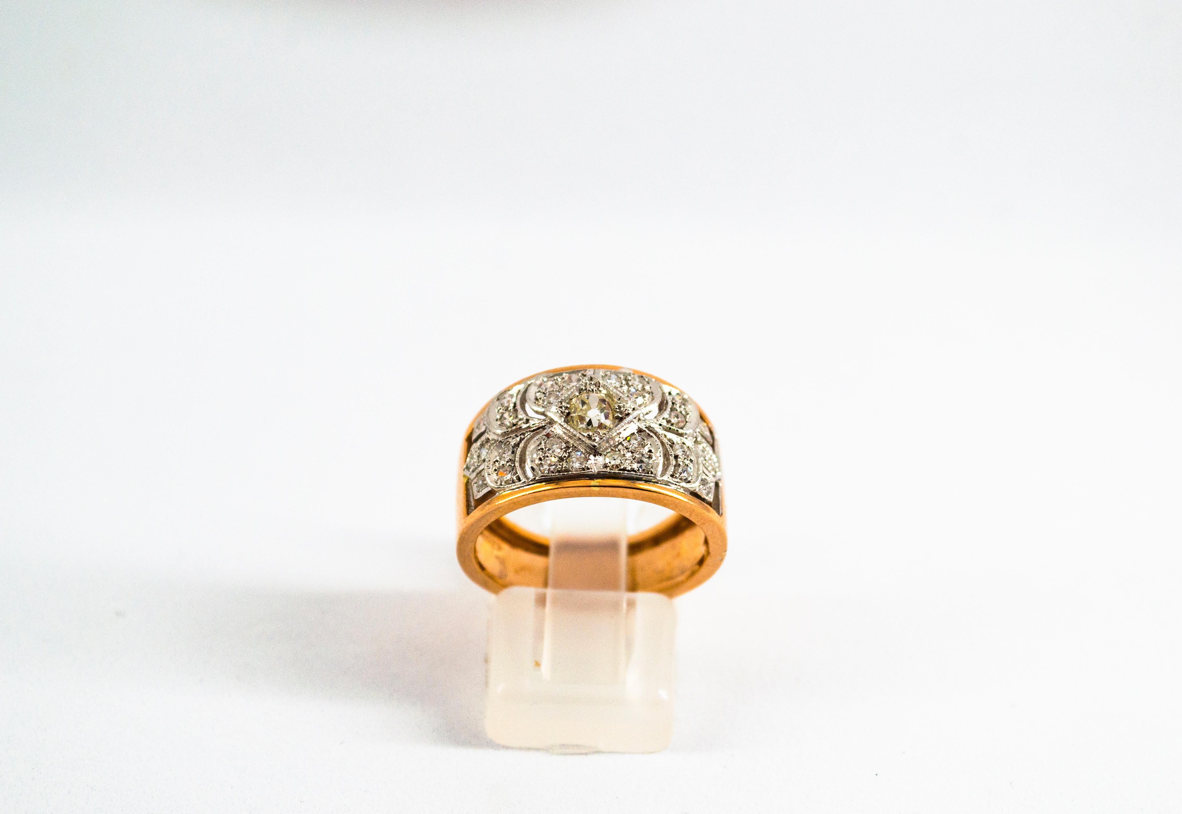 Renaissance Ring, 0,65 Karat Weißer Diamant Gelbgold Weißgold im Zustand „Neu“ im Angebot in Naples, IT