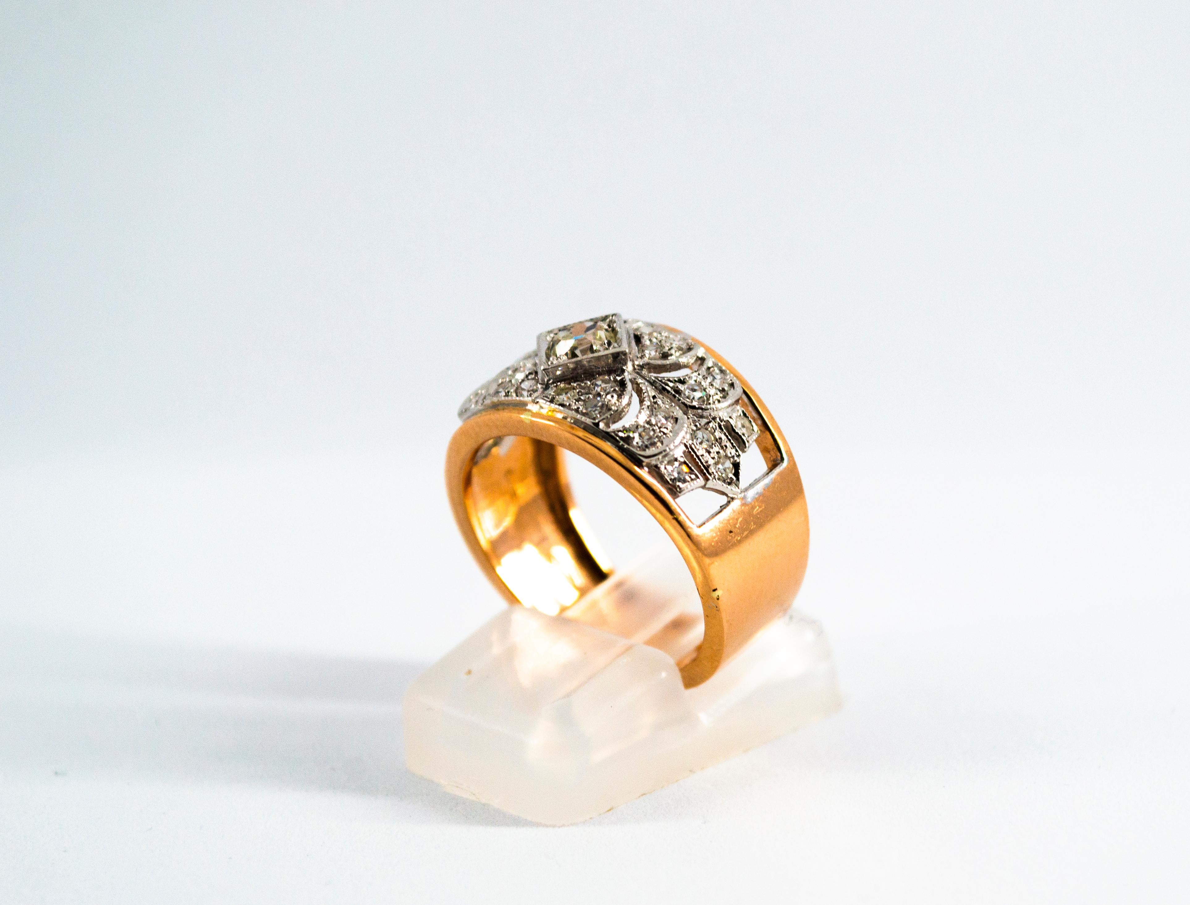Renaissance Ring, 0,65 Karat Weißer Diamant Gelbgold Weißgold für Damen oder Herren im Angebot
