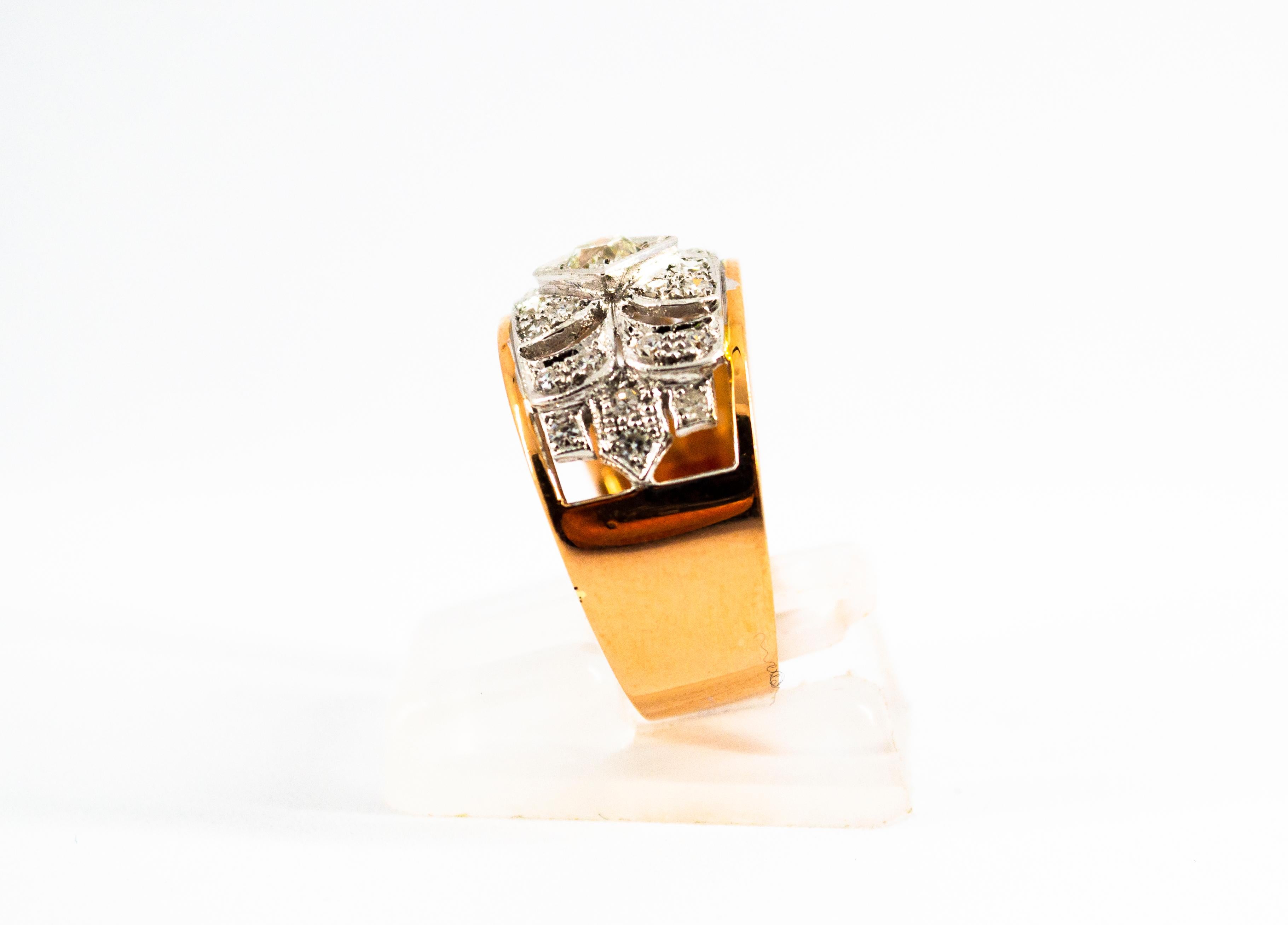 Renaissance Ring, 0,65 Karat Weißer Diamant Gelbgold Weißgold im Angebot 1