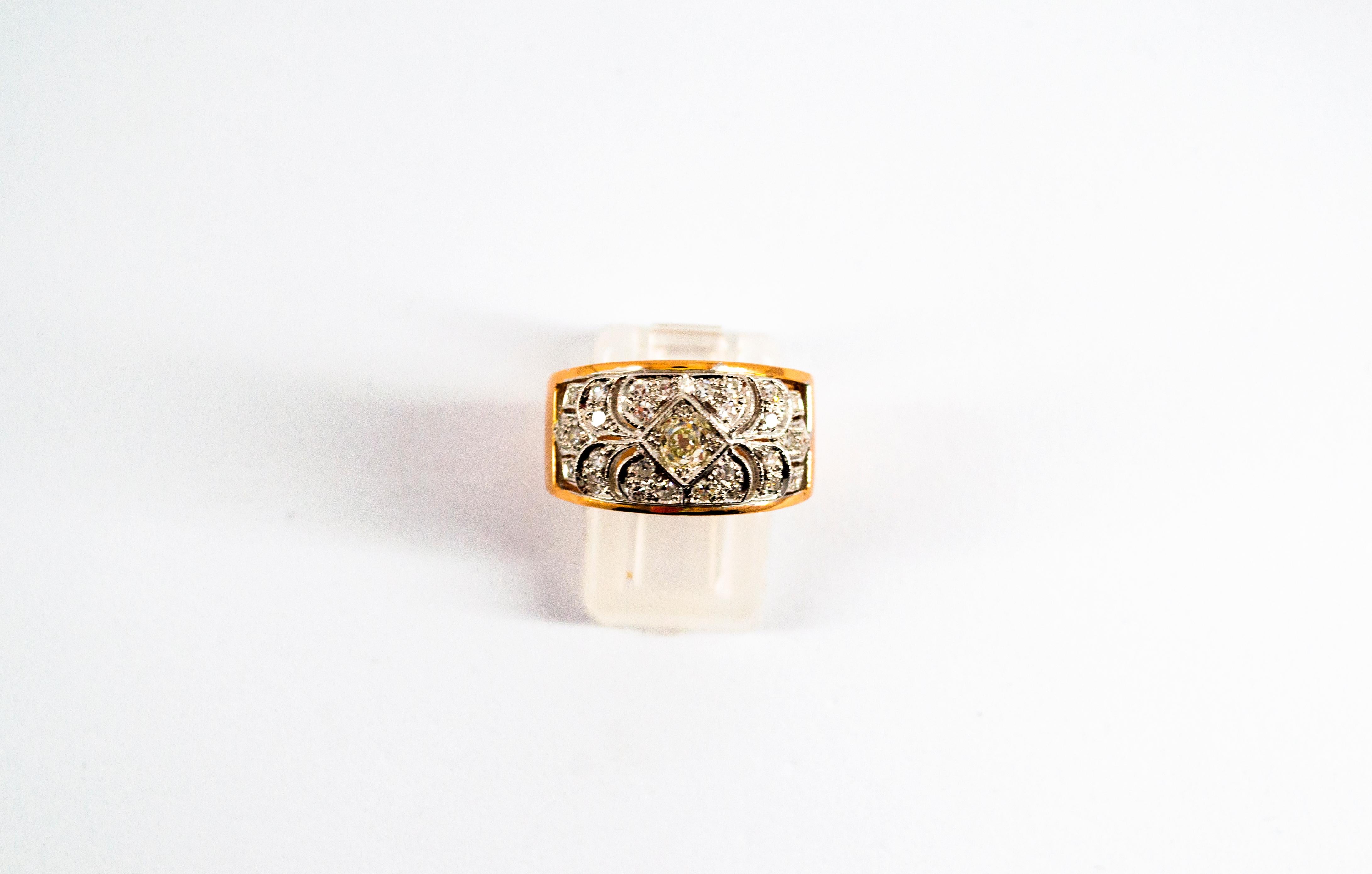 Women's or Men's Renaissance 0.65 Carat White Diamond Yellow Gold White Gold Band Ring For Sale