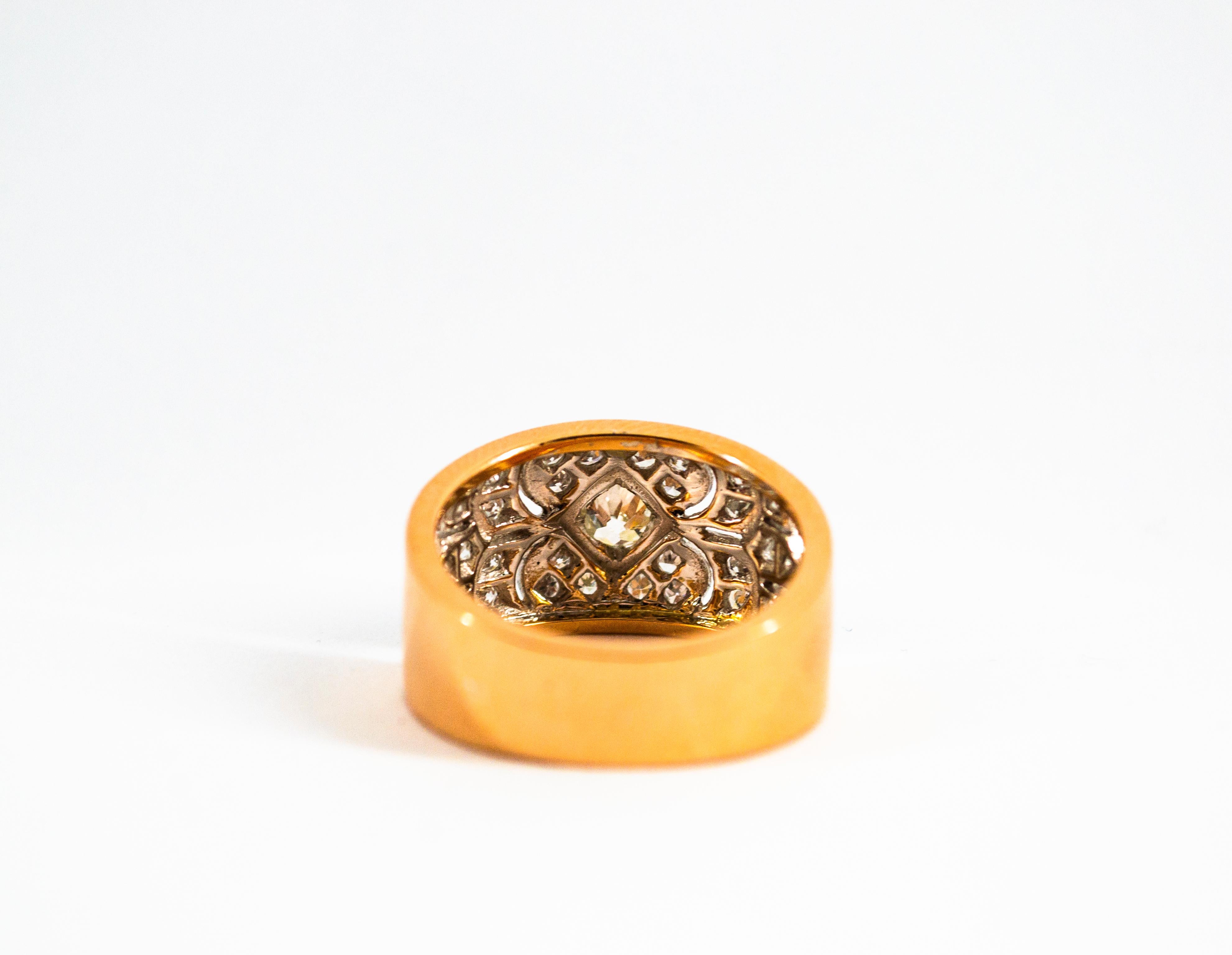 Renaissance 0.65 Carat White Diamond Yellow Gold White Gold Band Ring For Sale 2