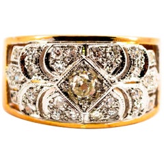 Renaissance Ring, 0,65 Karat Weißer Diamant Gelbgold Weißgold