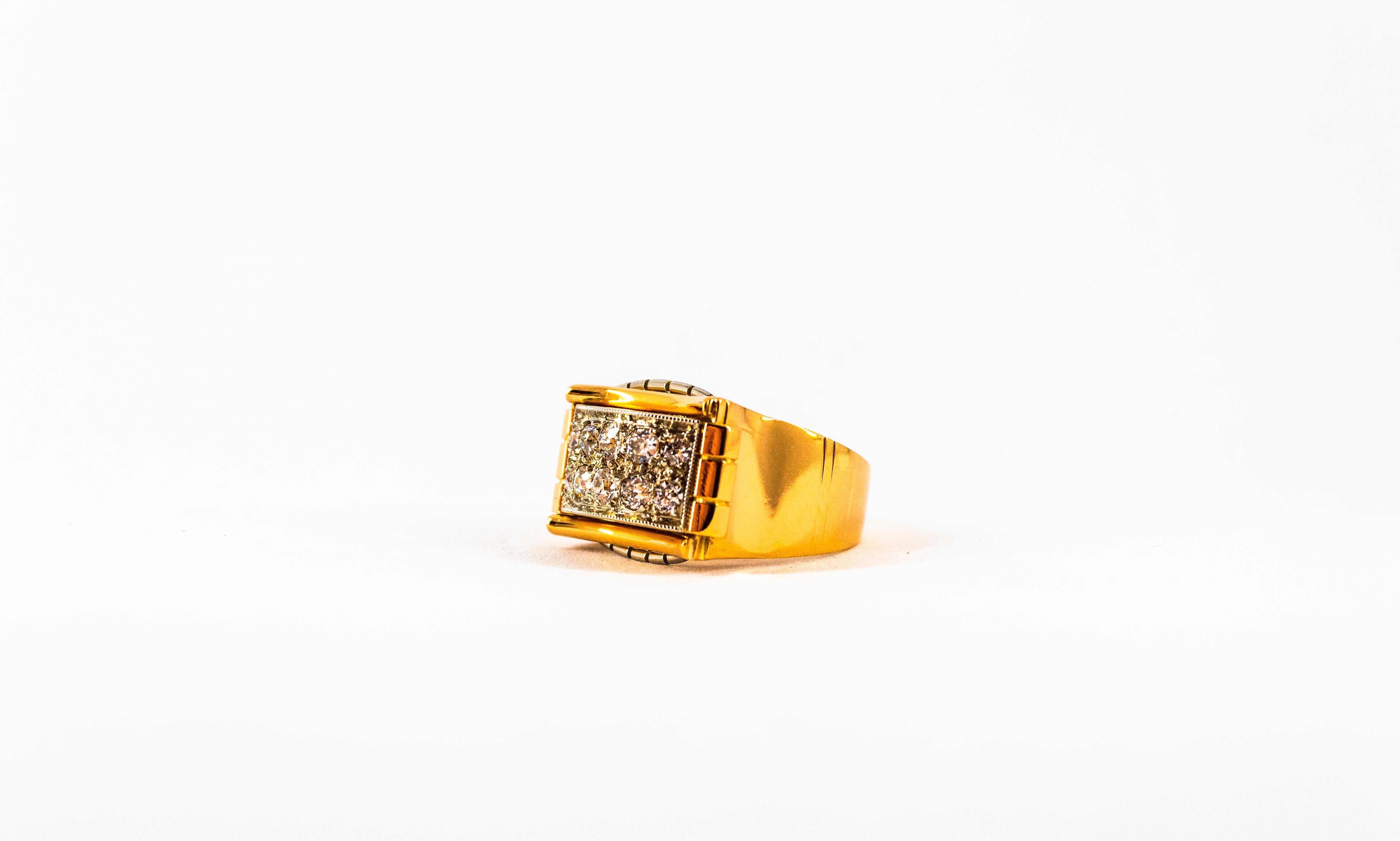 Renaissance 0.70 Carat White Old European Cut Diamond Yellow Gold Cocktail Ring 7