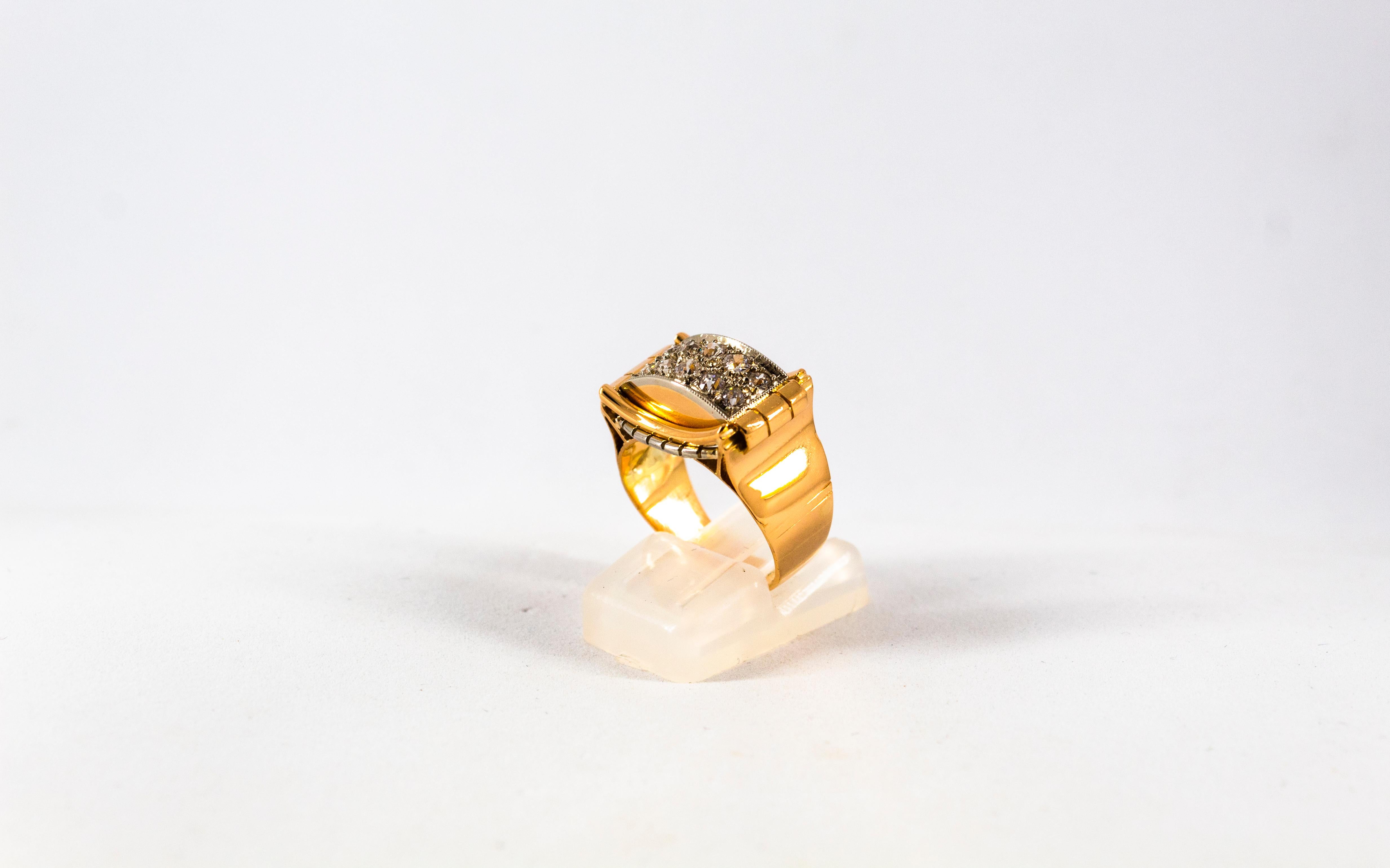Renaissance 0.70 Carat White Old European Cut Diamond Yellow Gold Cocktail Ring In New Condition In Naples, IT