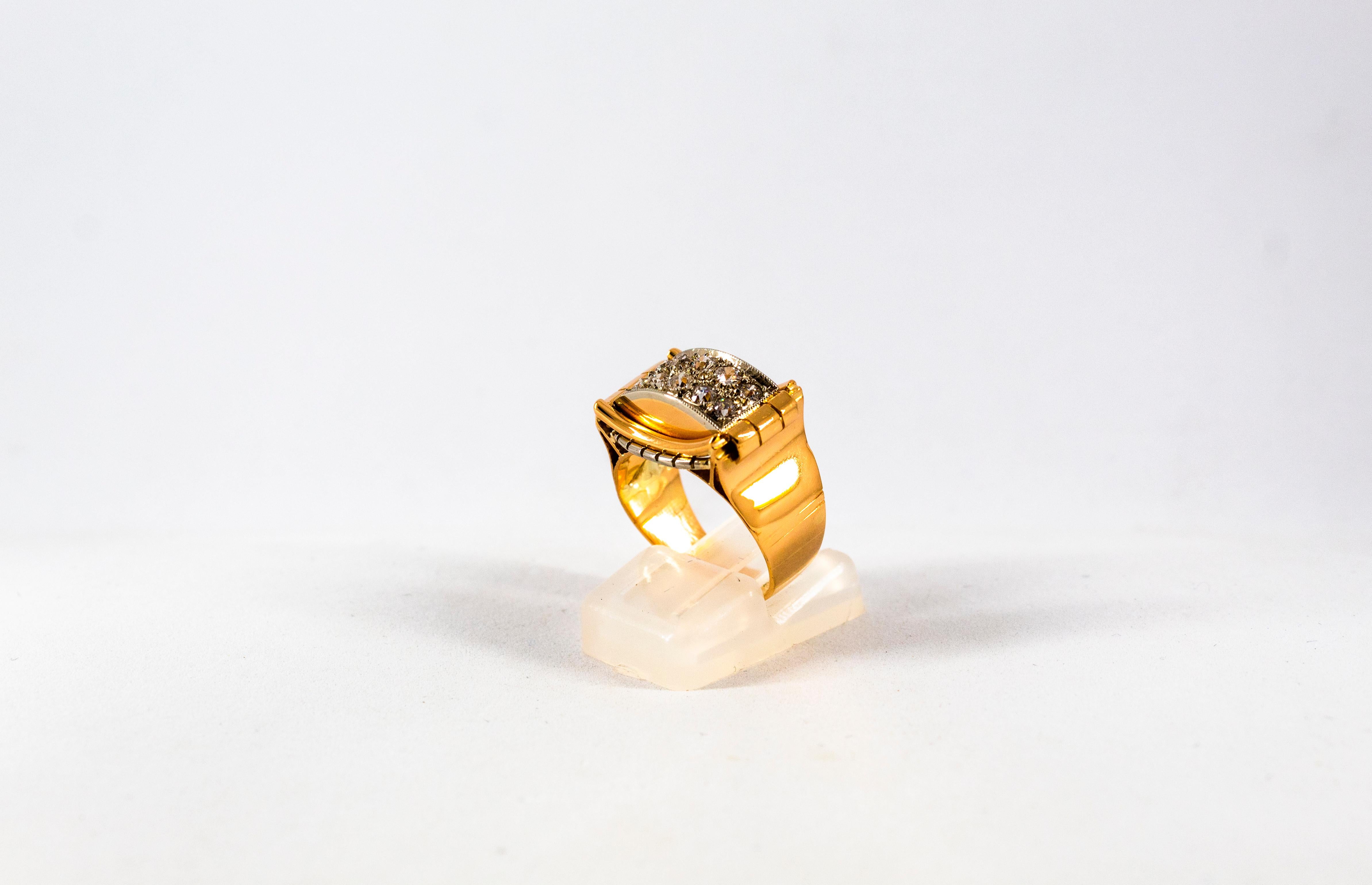 Women's or Men's Renaissance 0.70 Carat White Old European Cut Diamond Yellow Gold Cocktail Ring