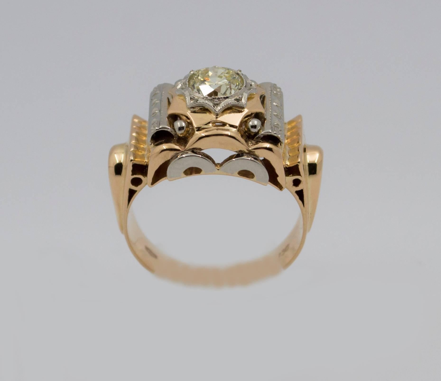 Renaissance 0.77 Carat Diamond Yellow Gold Ring In New Condition In Naples, IT