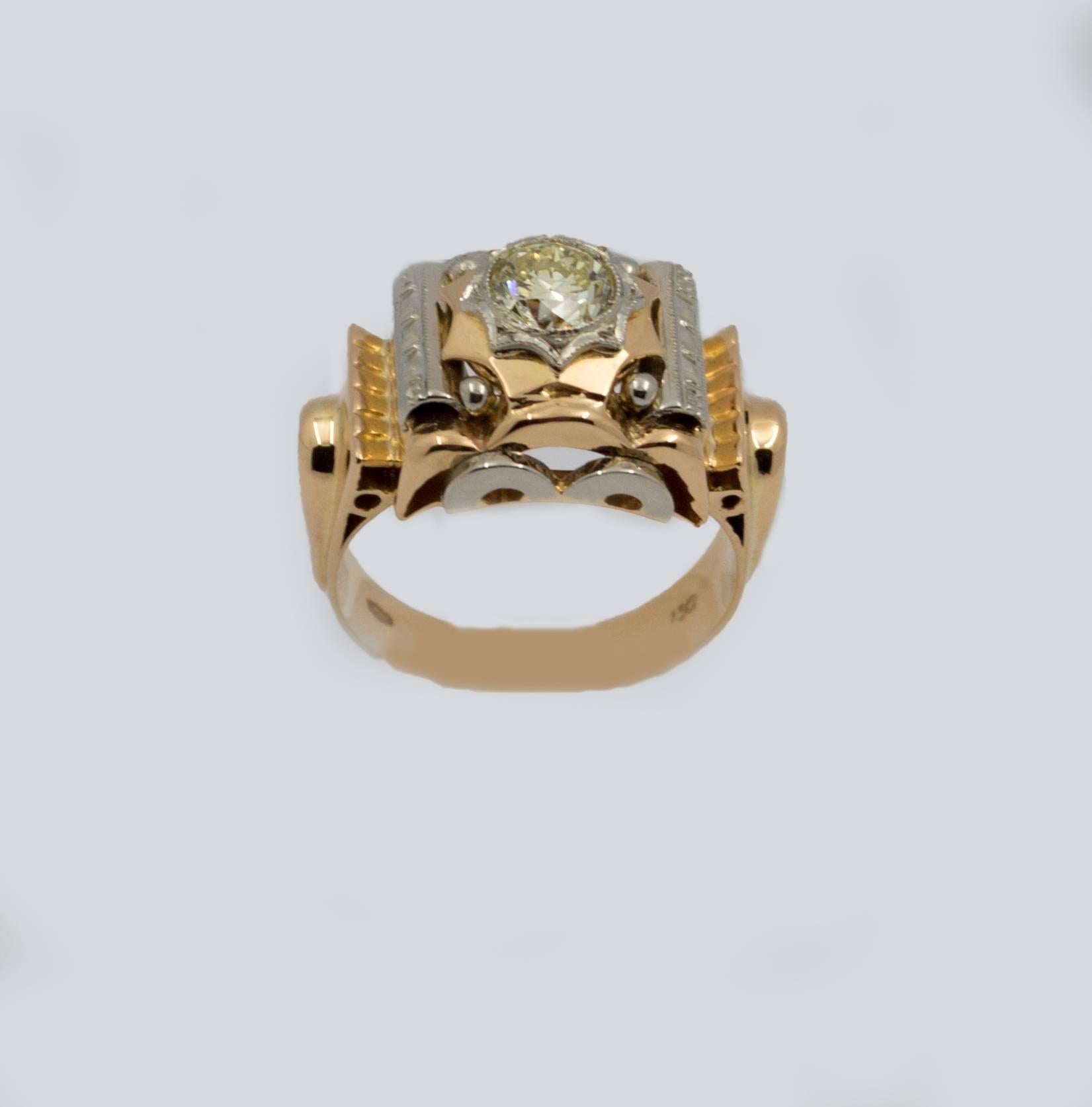 Women's or Men's Renaissance 0.77 Carat Diamond Yellow Gold Ring