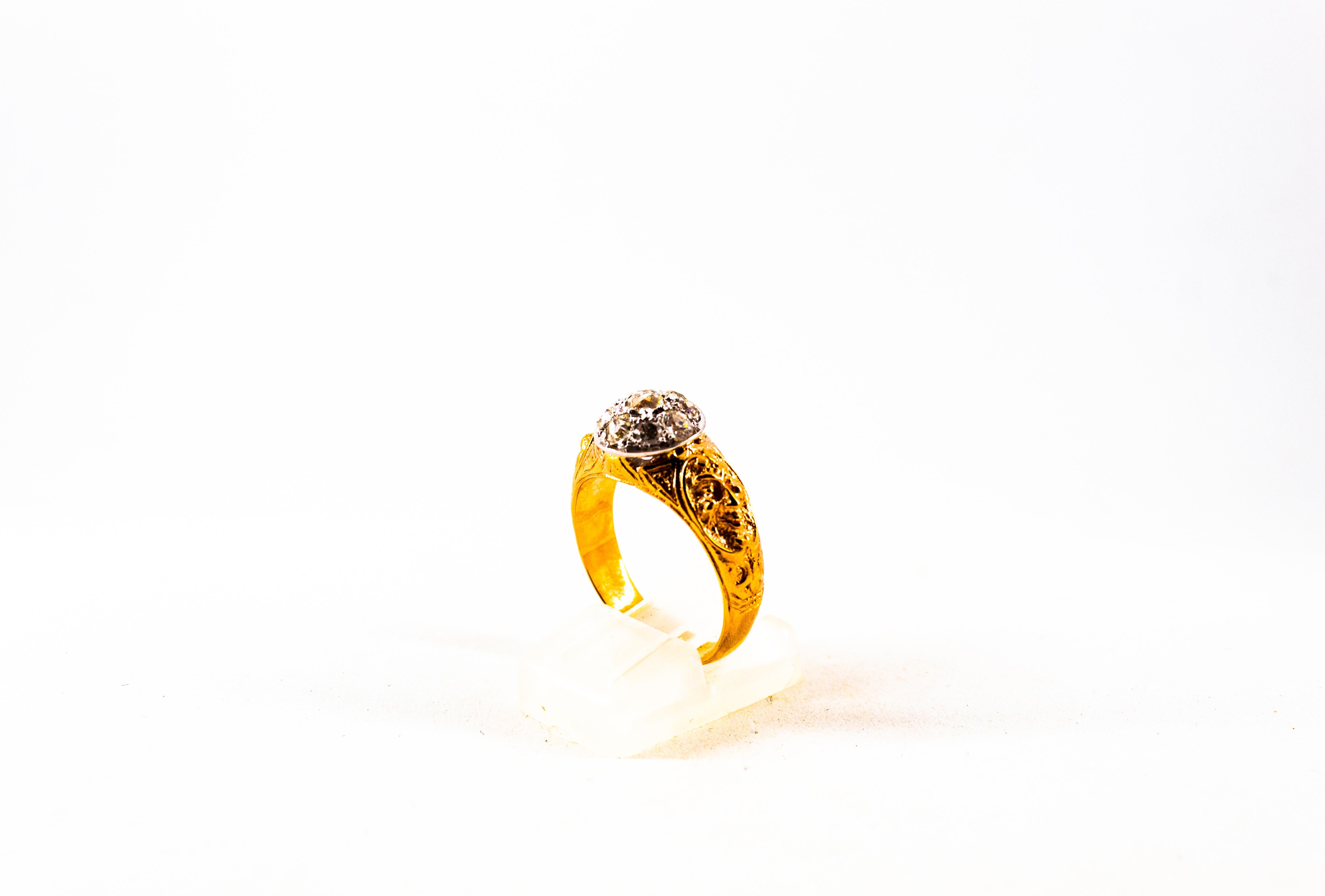 Renaissance 0.80 Carat White Old European Cut Diamond Yellow Gold Cocktail Ring In New Condition In Naples, IT