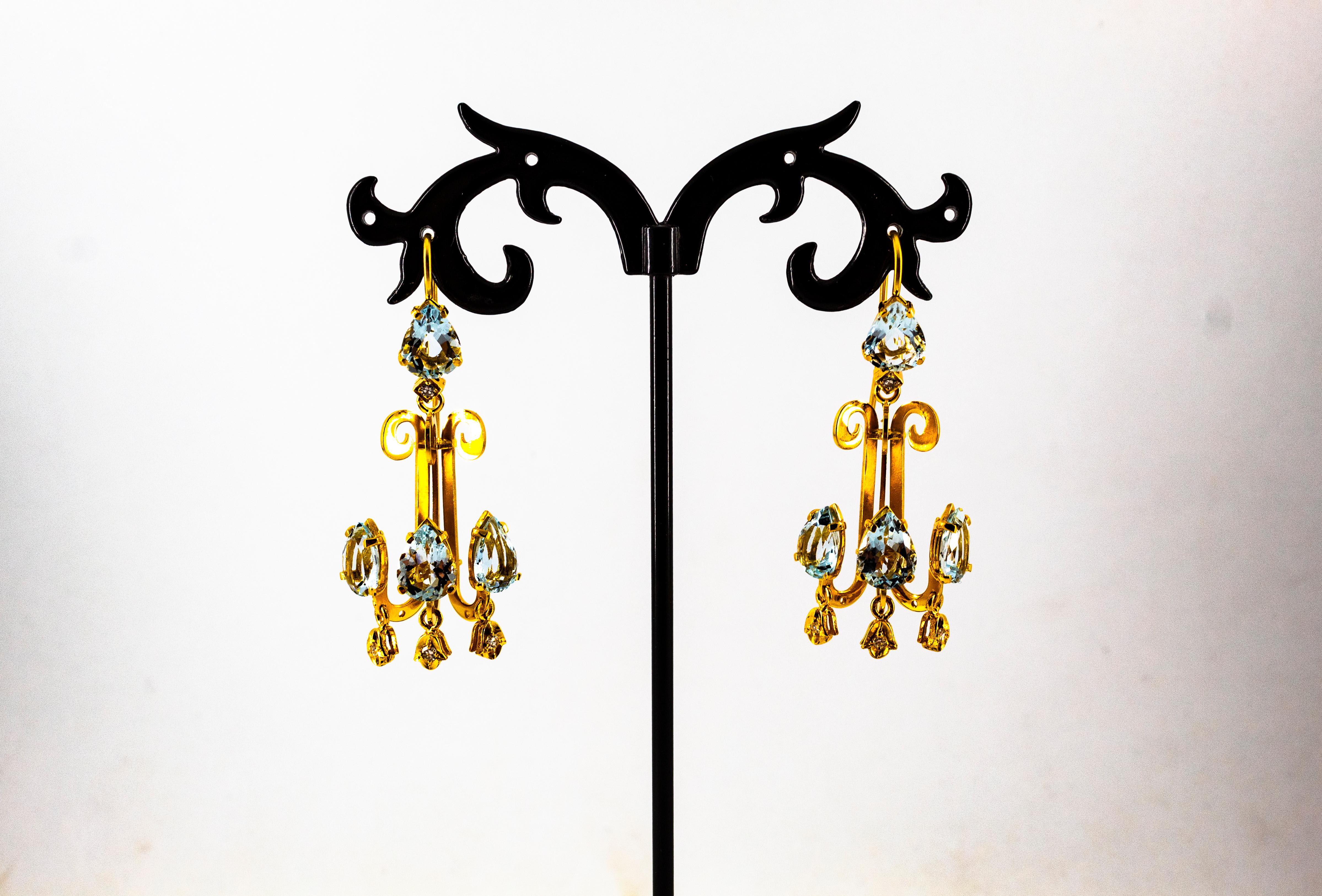 Renaissance Renaissance-Kronleuchter-Ohrringe, 10,36 Karat Weißer Diamant Aquamarin Gelbgold im Angebot 3