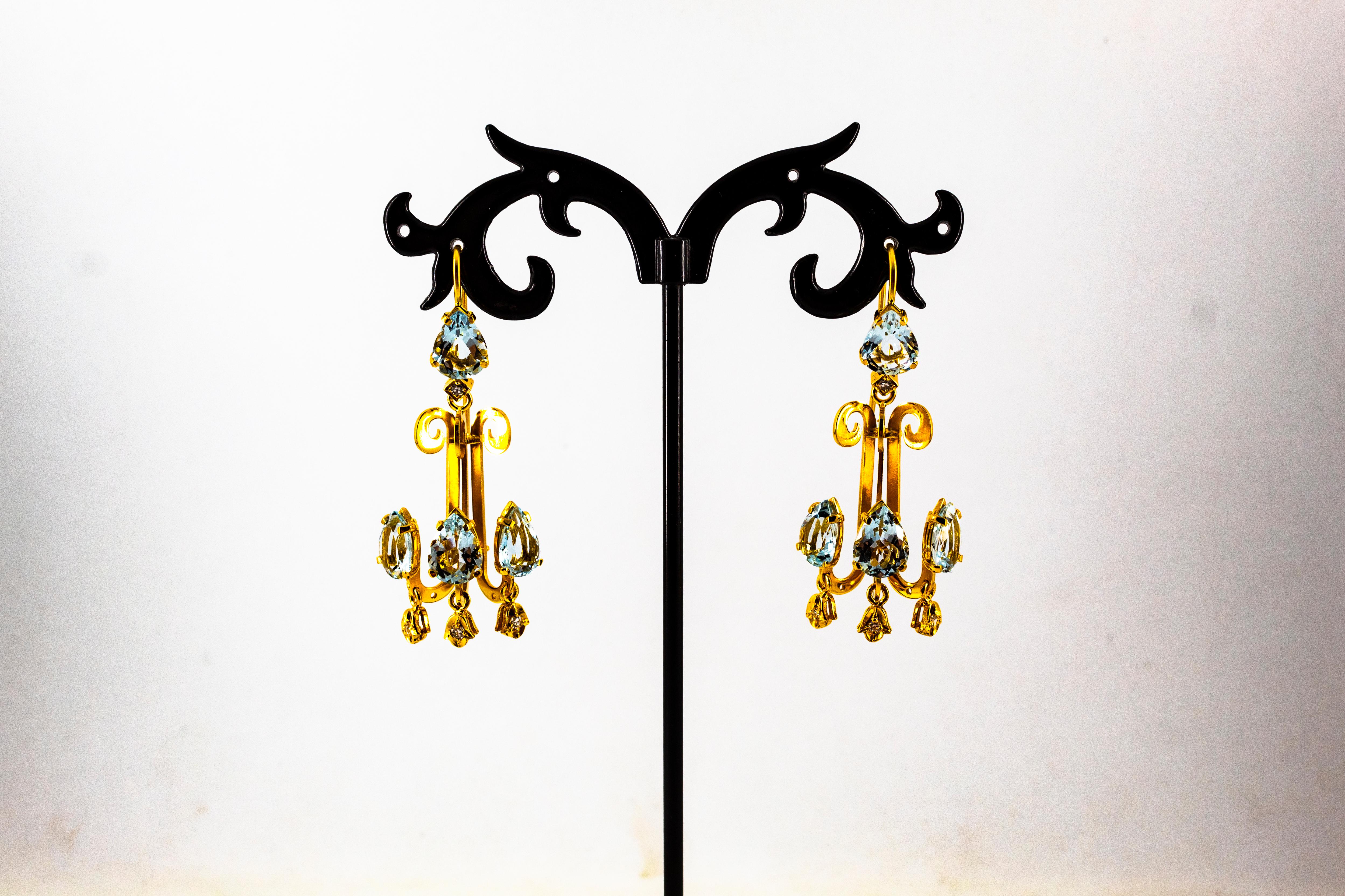 Renaissance Renaissance-Kronleuchter-Ohrringe, 10,36 Karat Weißer Diamant Aquamarin Gelbgold im Angebot 4