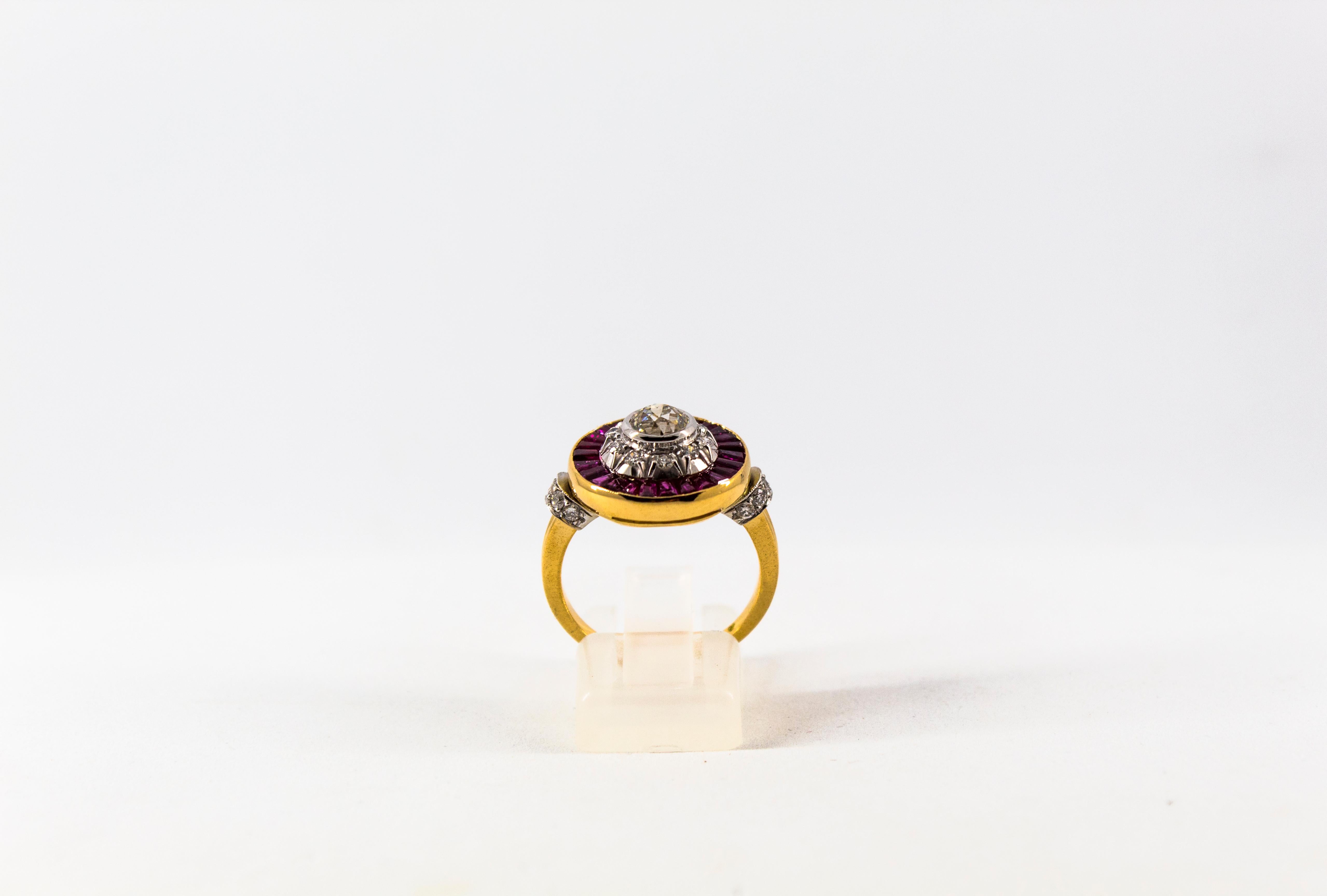 Renaissance 1.15 Carat White Diamond 1.35 Carat Ruby Yellow Gold Cocktail Ring In New Condition In Naples, IT