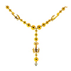 Collar Renacimiento de Oro Amarillo con Gota de Diamante Blanco Aguamarina de 1,22 Quilates
