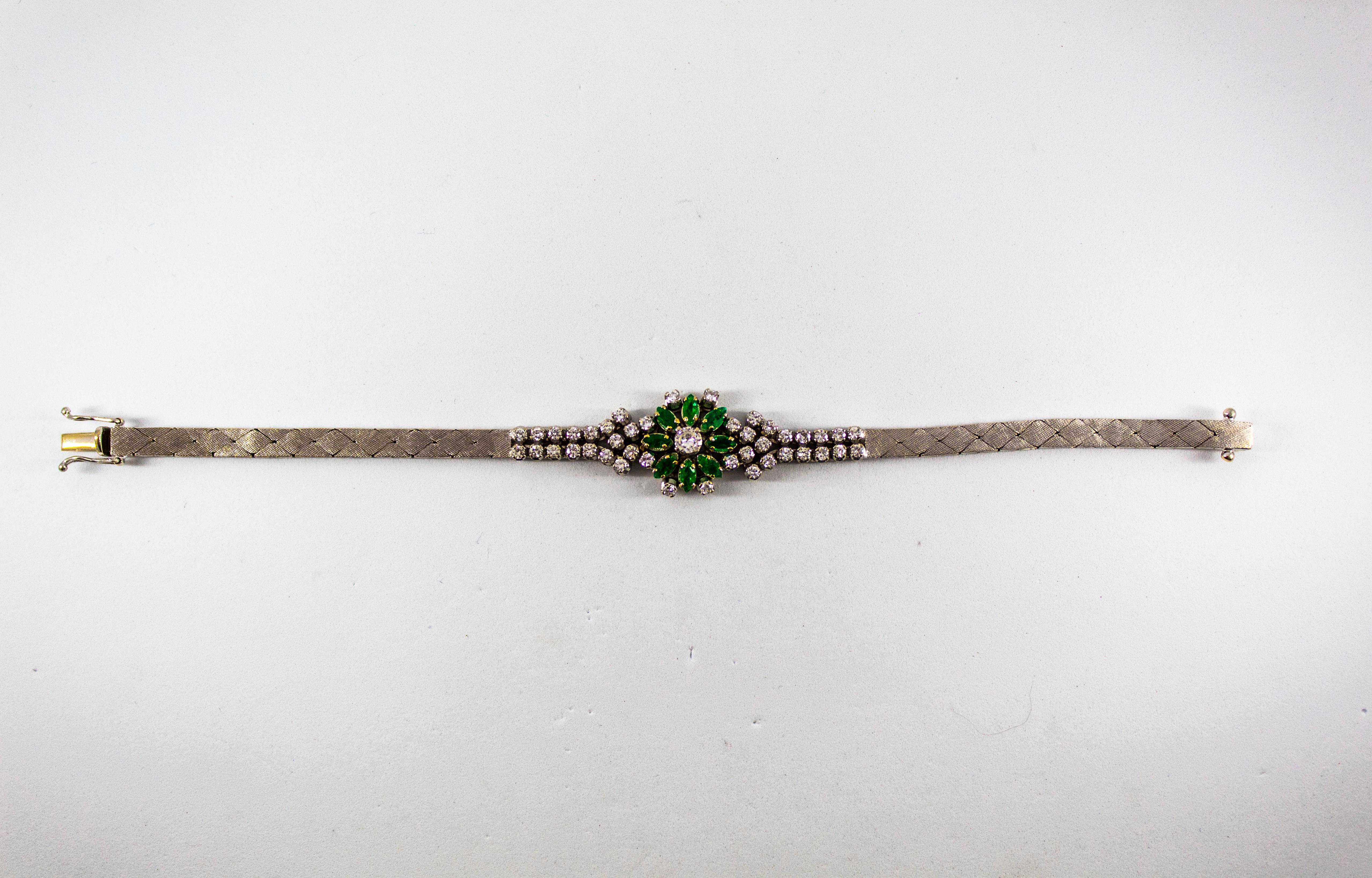 Renaissance 1.60 Carat Emerald 1.50 Carat White Diamond White Gold Bracelet 1