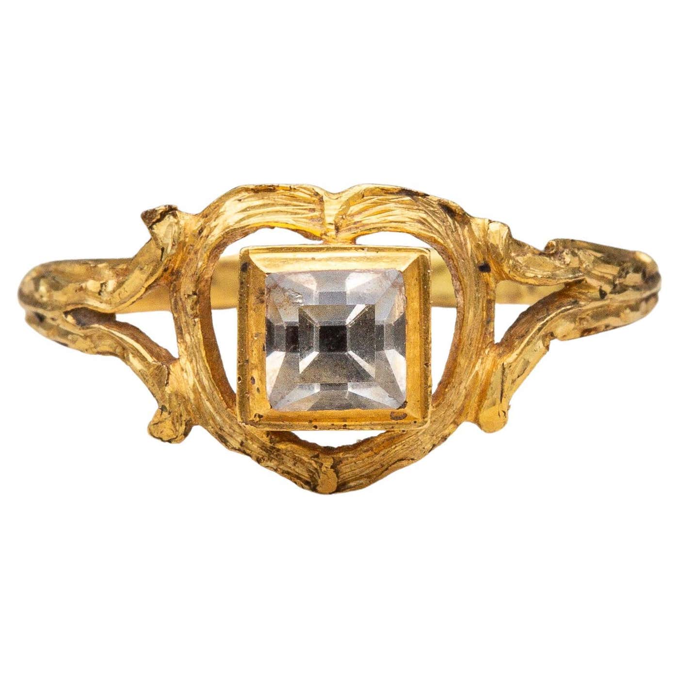 Renaissance 17th Century Table Cut Rock Crystal Love Heart Ring 22K ...