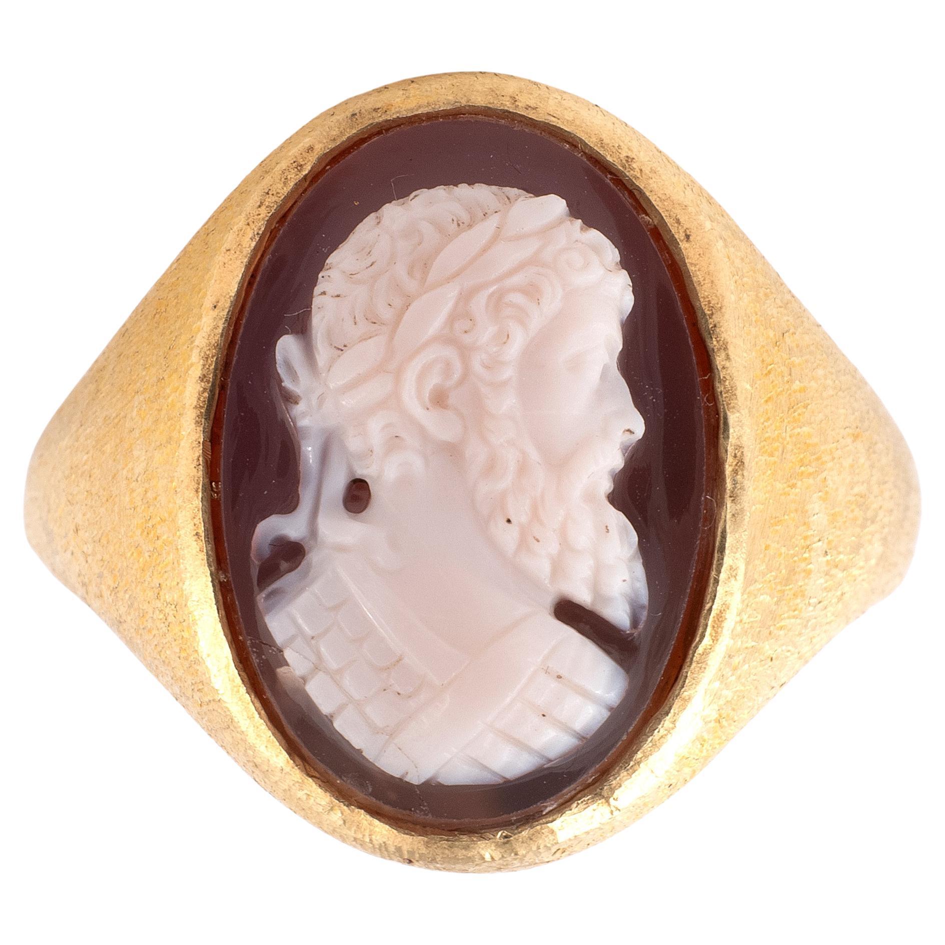 Renaissance 18kt Gold Agate Cameo Men's Ring Depicting Charles V