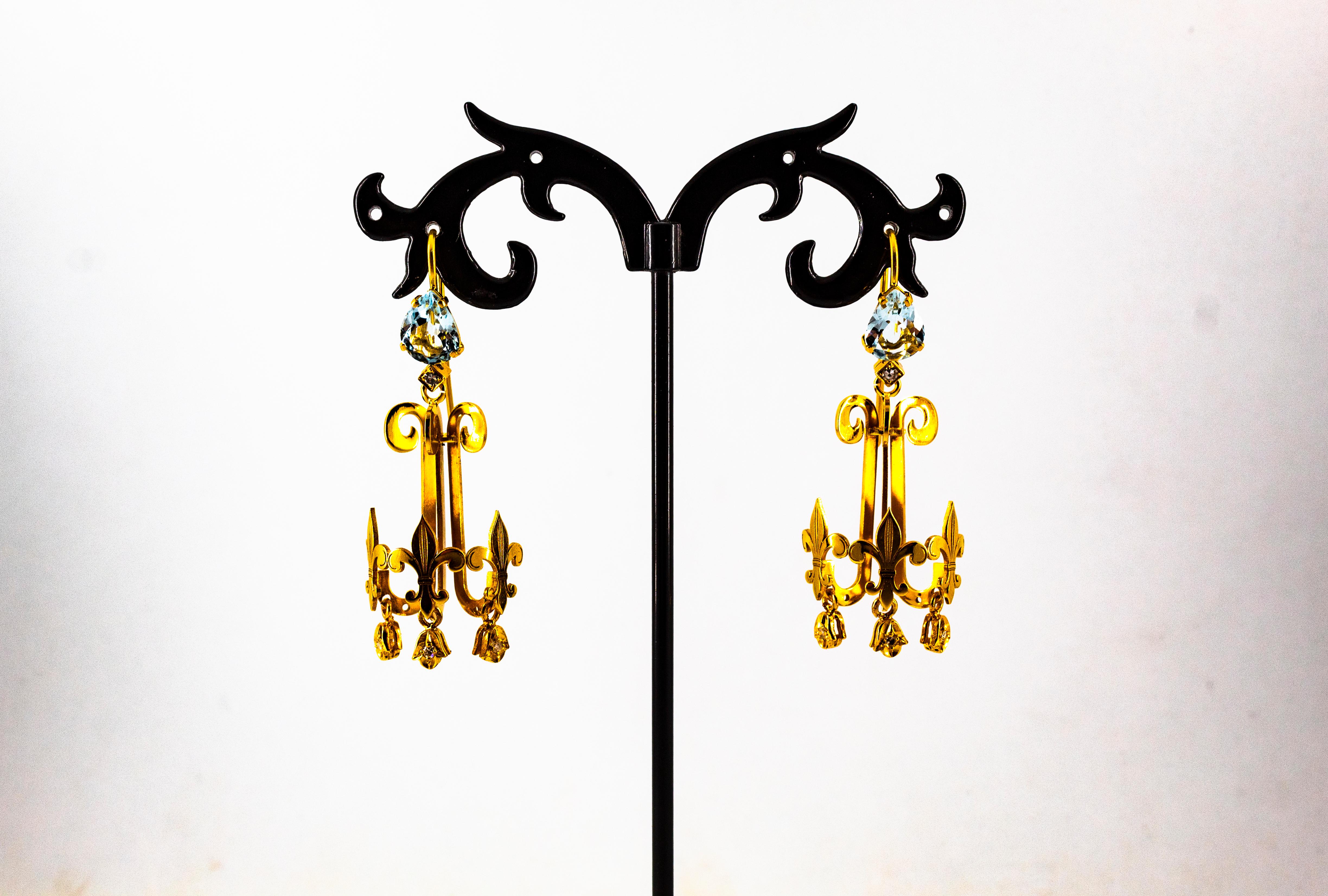 Renaissance Renaissance-Kronleuchter-Ohrringe, 2,66 Karat Weißer Diamant Aquamarin Gelbgold für Damen oder Herren im Angebot