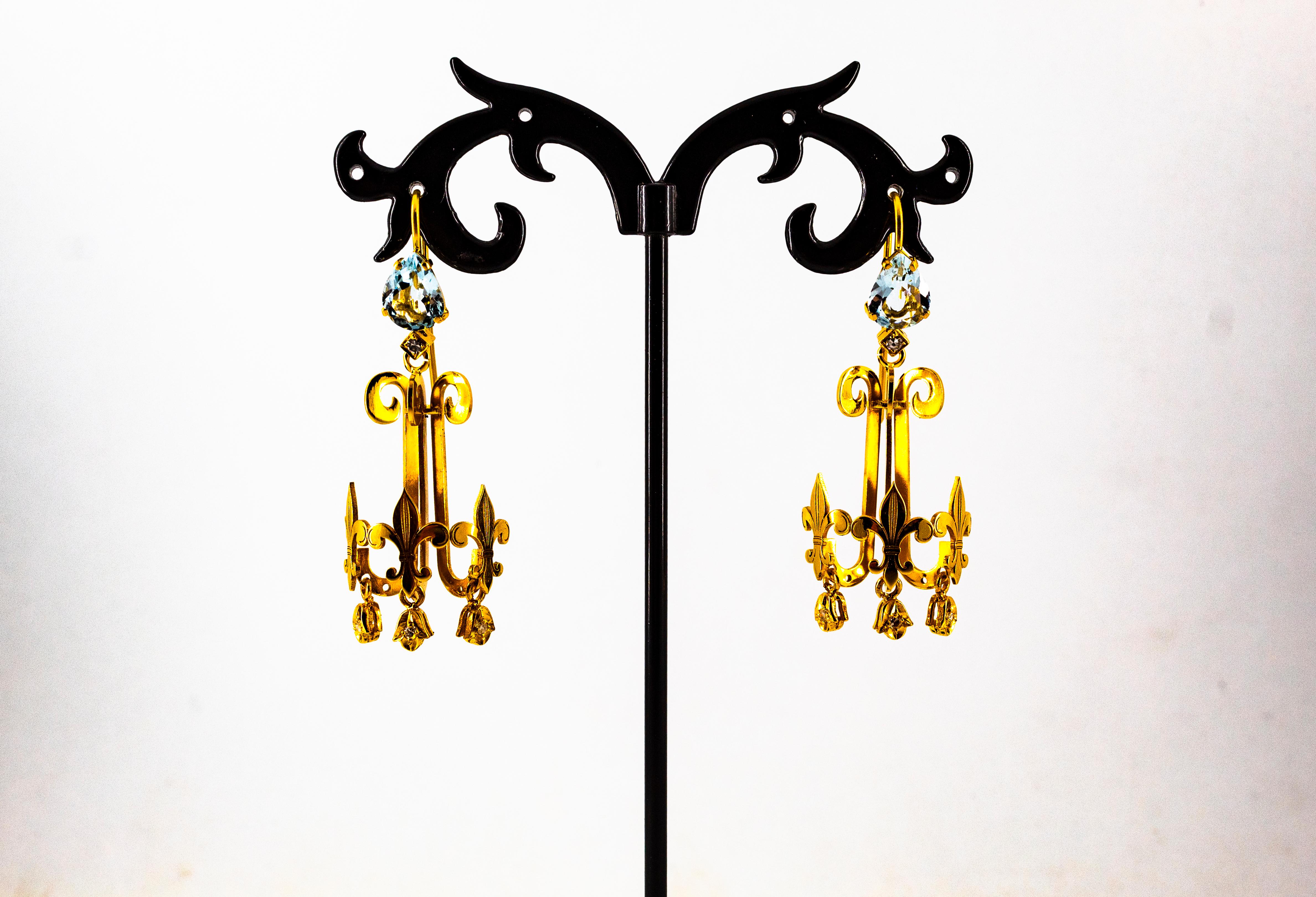 Renaissance Renaissance-Kronleuchter-Ohrringe, 2,66 Karat Weißer Diamant Aquamarin Gelbgold im Angebot 1