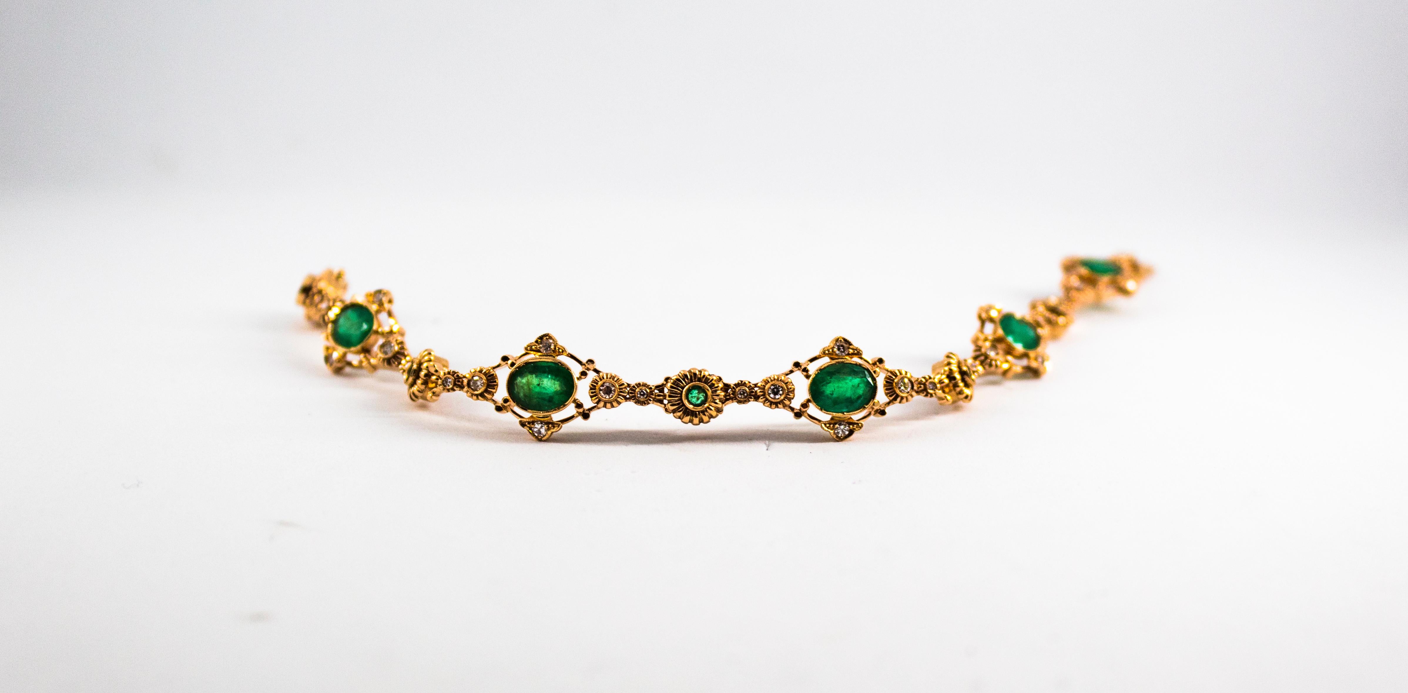 Renaissance 6.40 Carat Emerald 0.45 Carat White Diamond Yellow Gold Bracelet 2