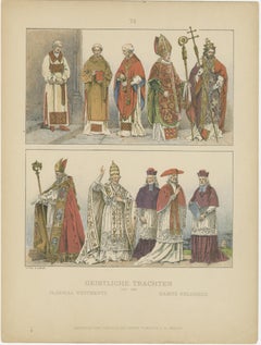 Renaissance and Baroque Clergy Dress, Antique Lithograph, ca.1880