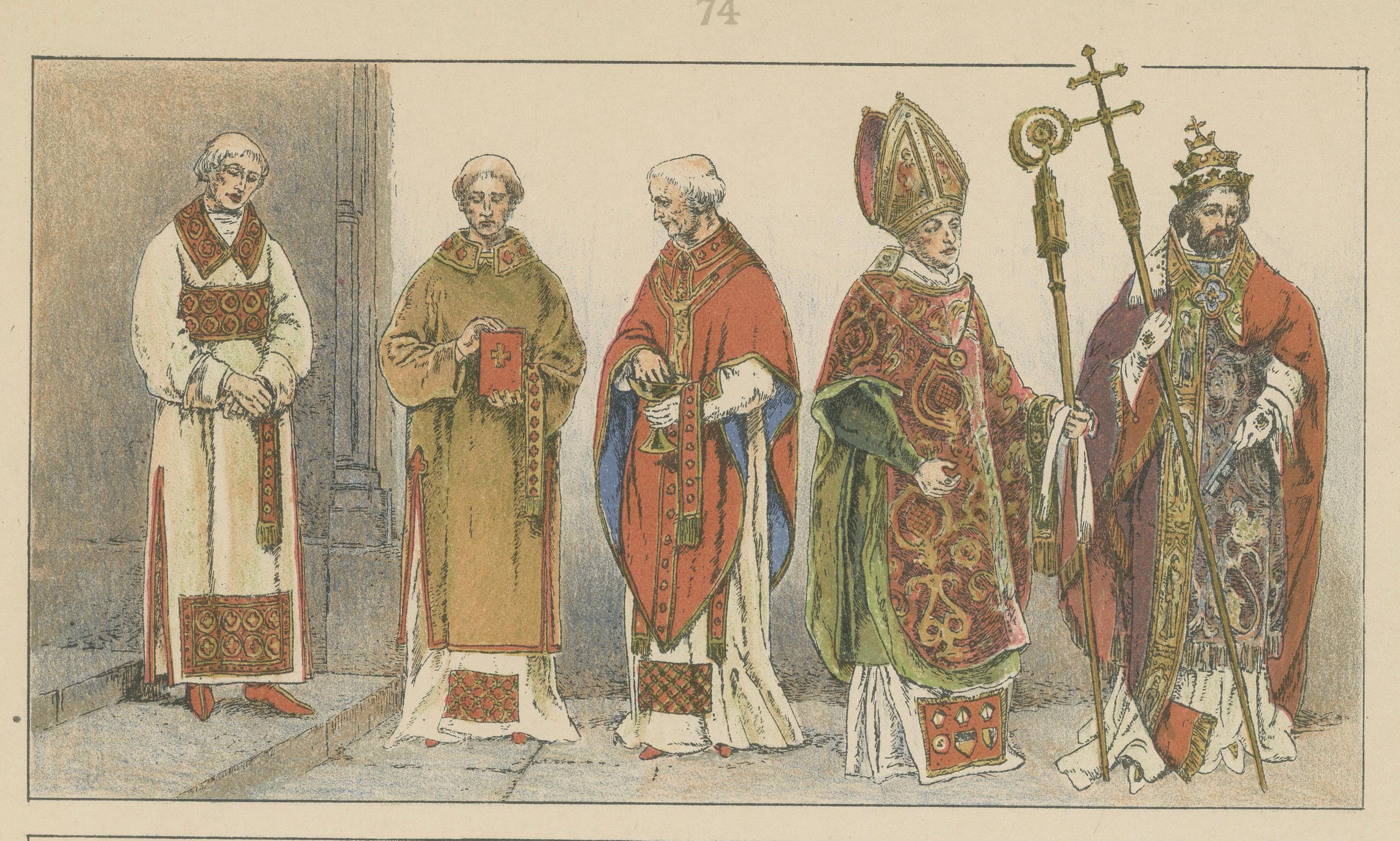 Renaissance- und Barockgewand des Klerus, antike Lithographie, um 1880 im Zustand „Gut“ im Angebot in Langweer, NL