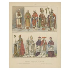 Renaissance and Baroque Clergy Dress, Antique Lithograph, ca.1880