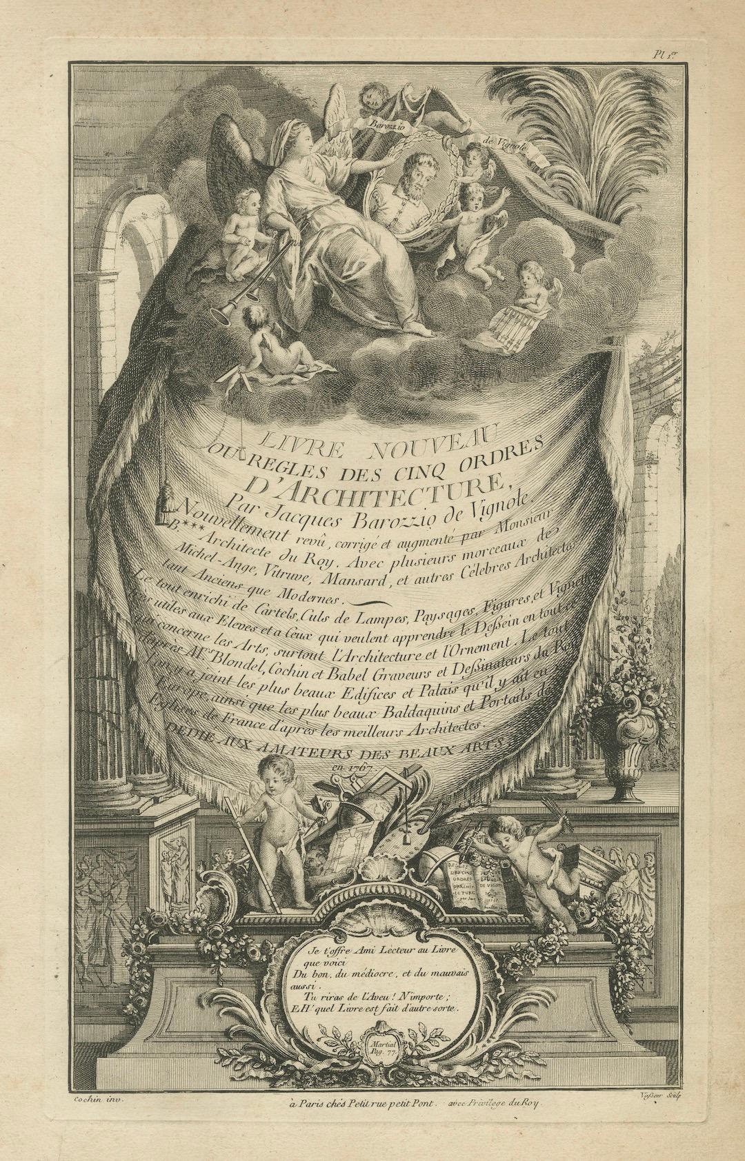 Architektonische Aufträge der Renaissance der Renaissance von Vignola's Frontispiece, 1767 (Mittleres 19. Jahrhundert) im Angebot
