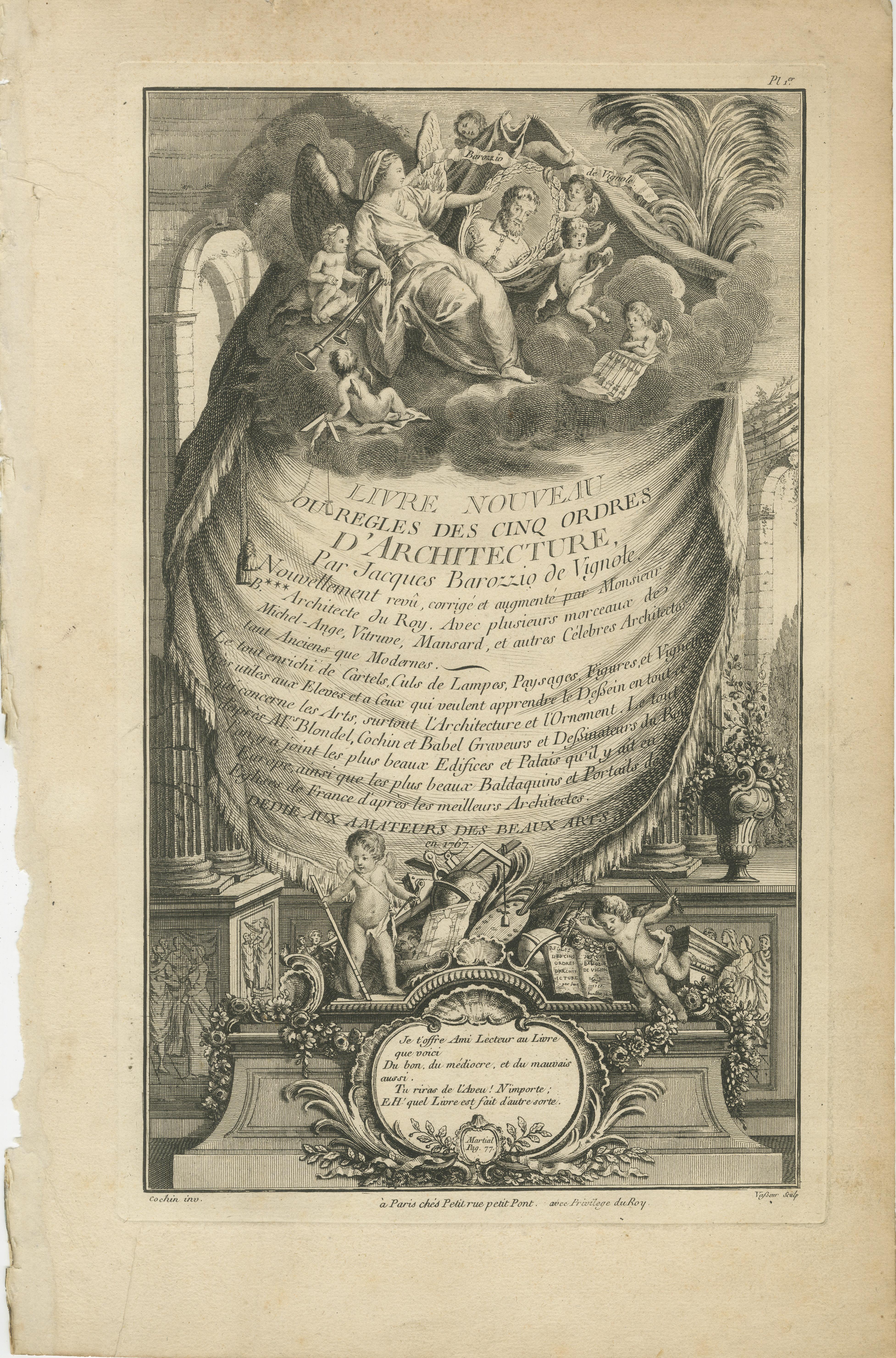 Architektonische Aufträge der Renaissance der Renaissance von Vignola's Frontispiece, 1767 (Papier) im Angebot
