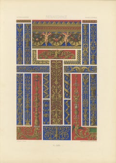 Ornamento arquitectónico renacentista - Volutas y querubines dorados, Pl. LXVI, 1869