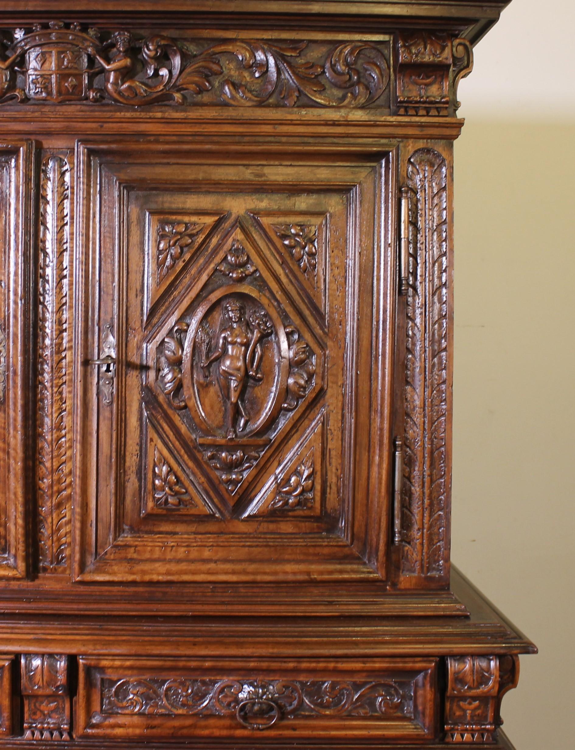 Walnut Renaissance Buffet Representing The 4 Seasons Circa 1580 - France For Sale