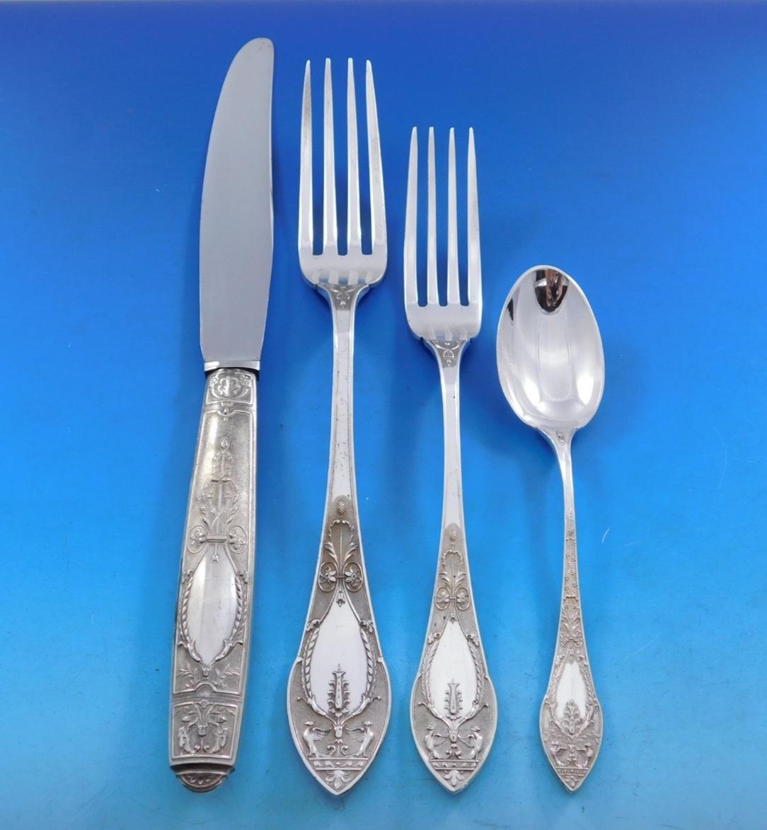 Renaissance by Plasait Orfevres 950 Silver Flatware Set Service Dinner 71 pcs For Sale 4