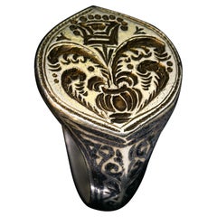 Renacimiento C.1580 Anillo de sello de plata dorada Niello