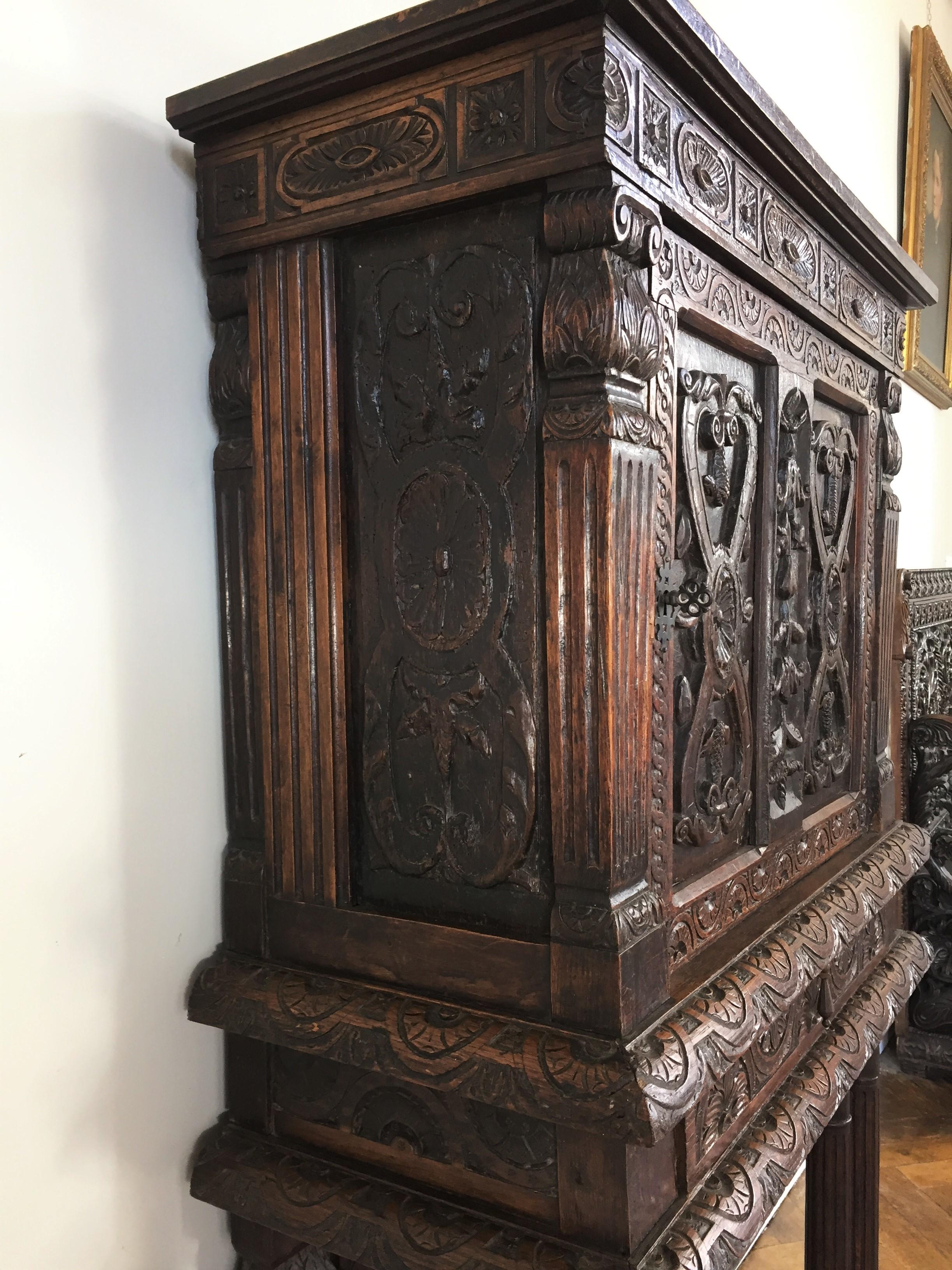 Hand-Carved Renaissance Cabinet in Richly Carved Oak, circa 1600
