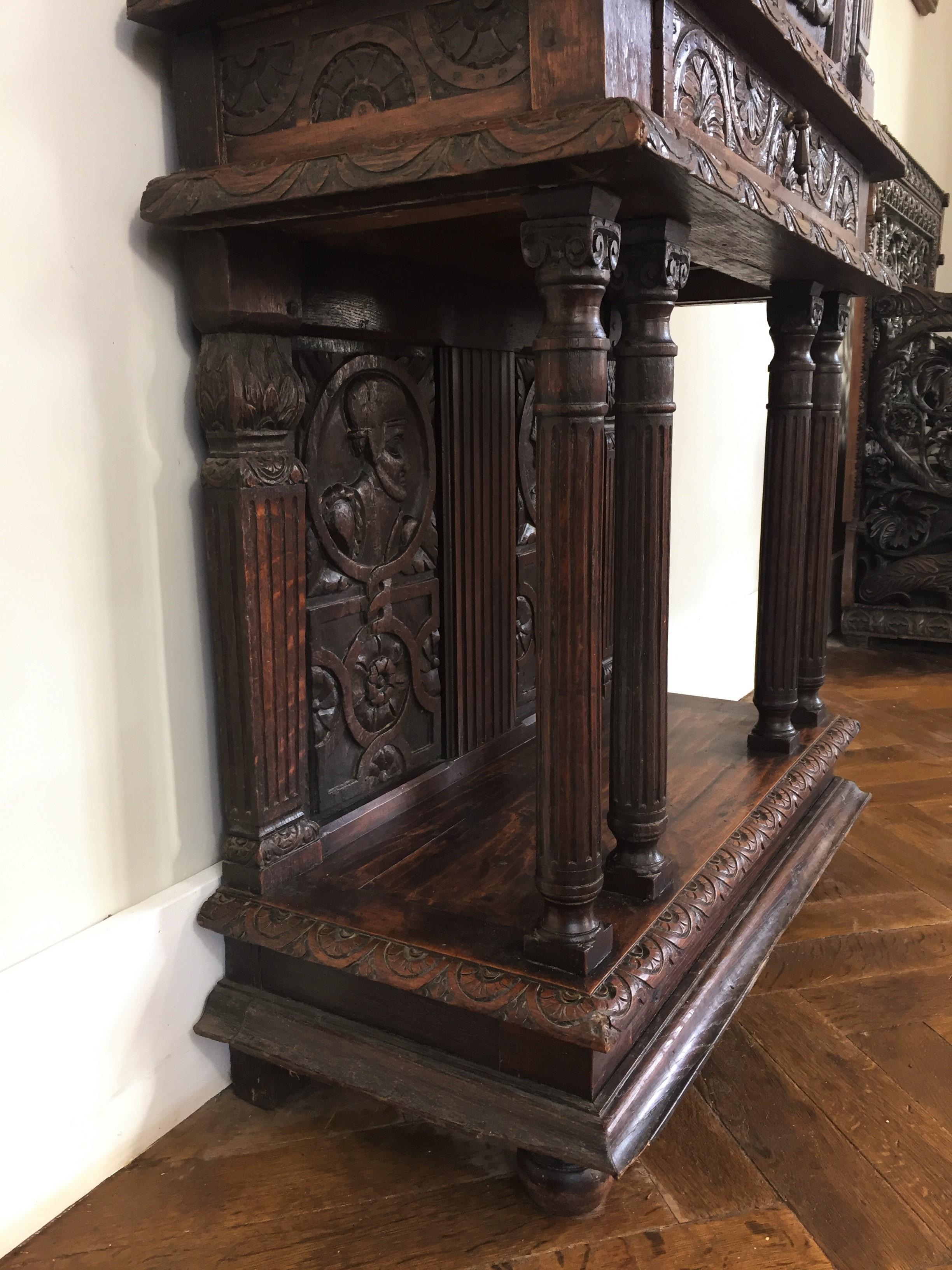 18th Century and Earlier Renaissance Cabinet in Richly Carved Oak, circa 1600