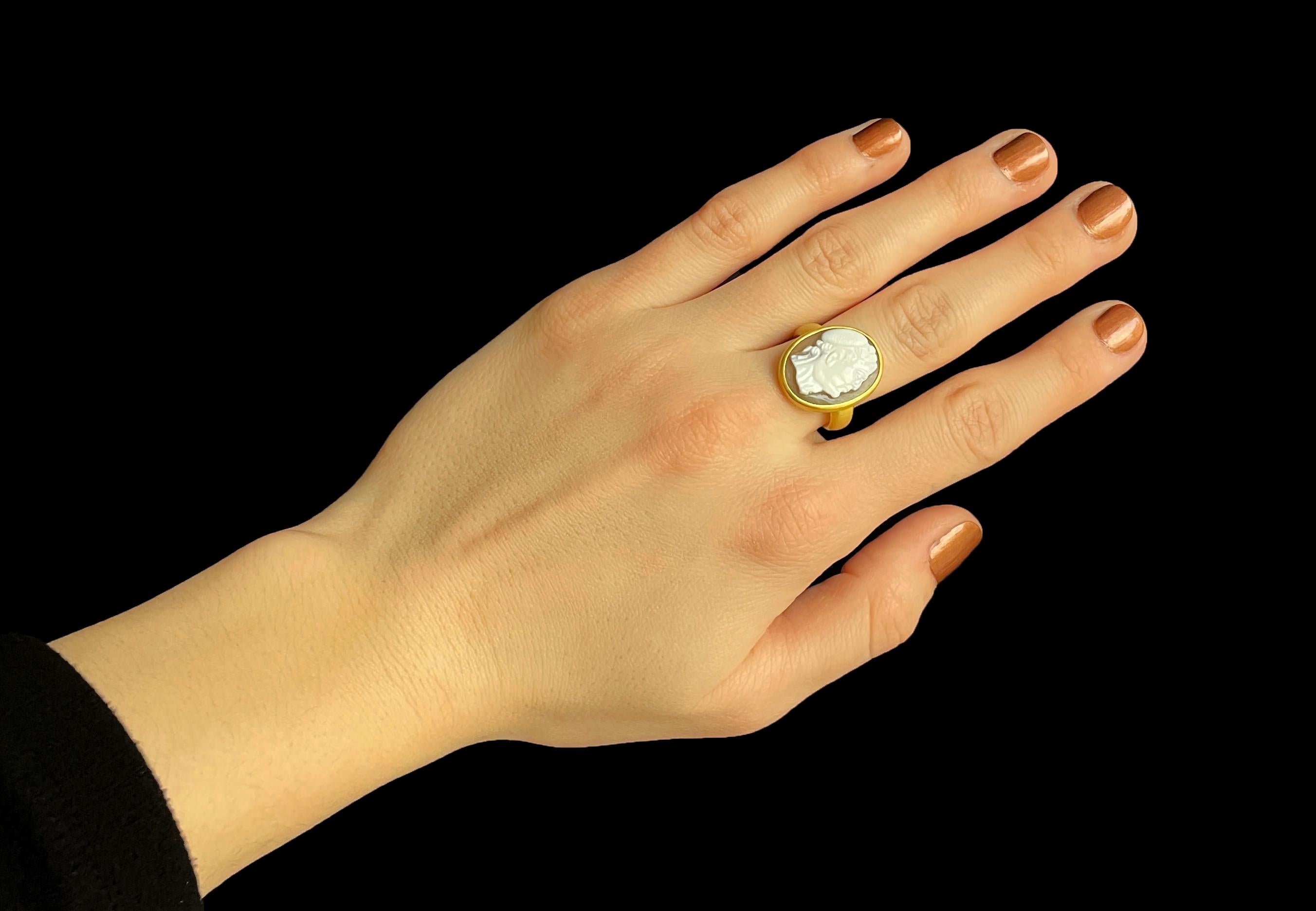 Mixed Cut Renaissance Cameo Ring of Galba in a Modern Gold Setting For Sale
