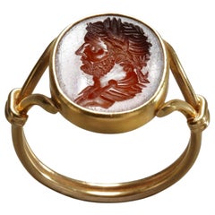 Renaissance Carnelian Intaglio Emperor Hadrian Gold Ring Circa 17th Century A.D.