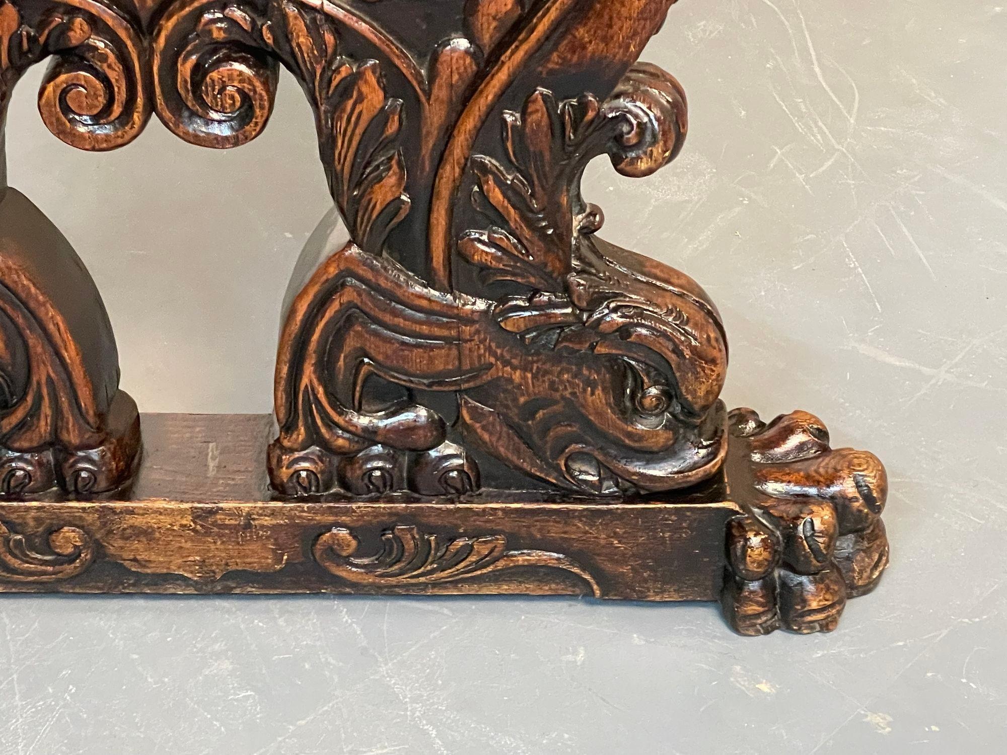 Renaissance Carved Dining Center Table, Dolphin Claw Foot Base, 19th Century For Sale 4