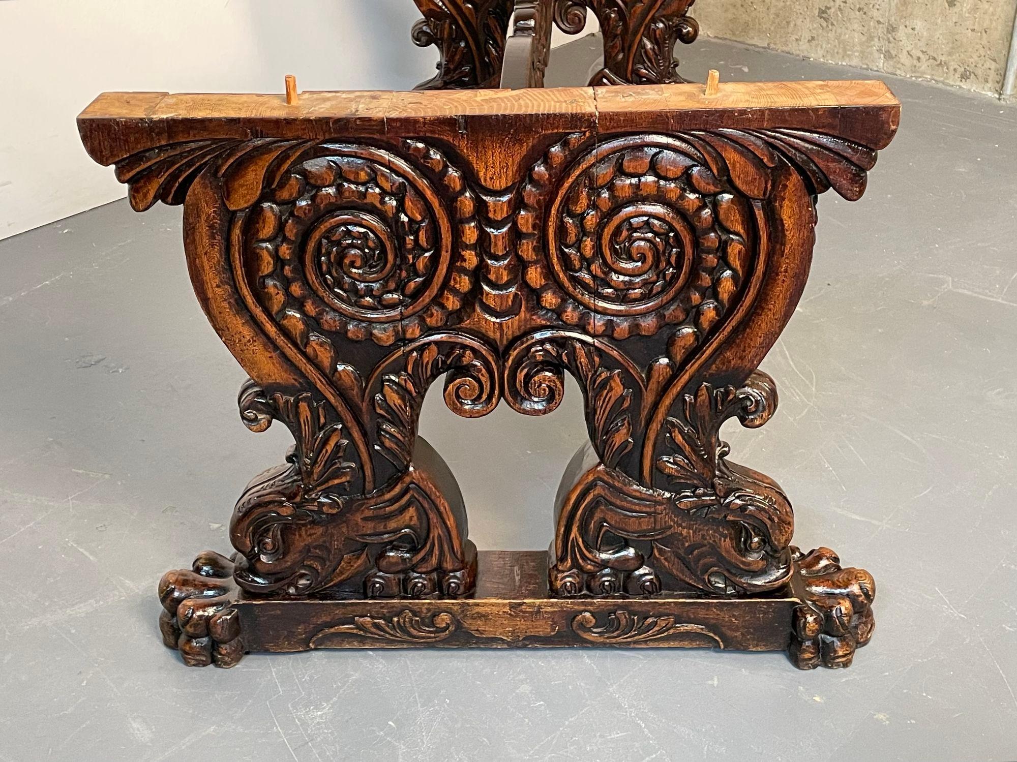 Renaissance Carved Dining Center Table, Dolphin Claw Foot Base, 19th Century For Sale 5