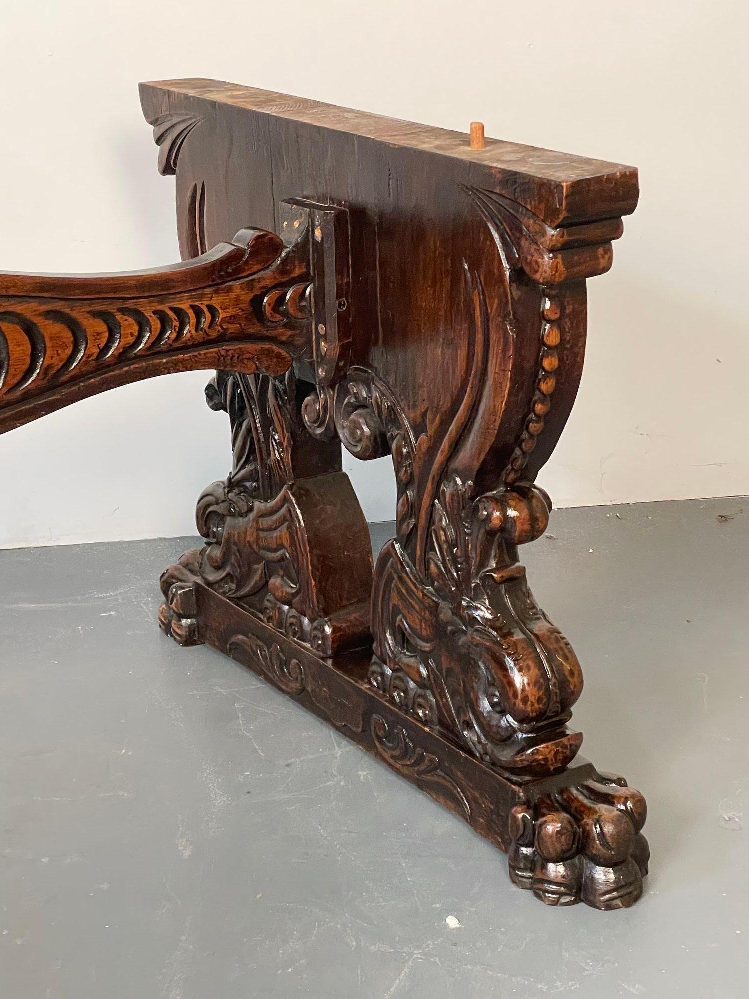 Renaissance Carved Dining Center Table, Dolphin Claw Foot Base, 19th Century For Sale 9