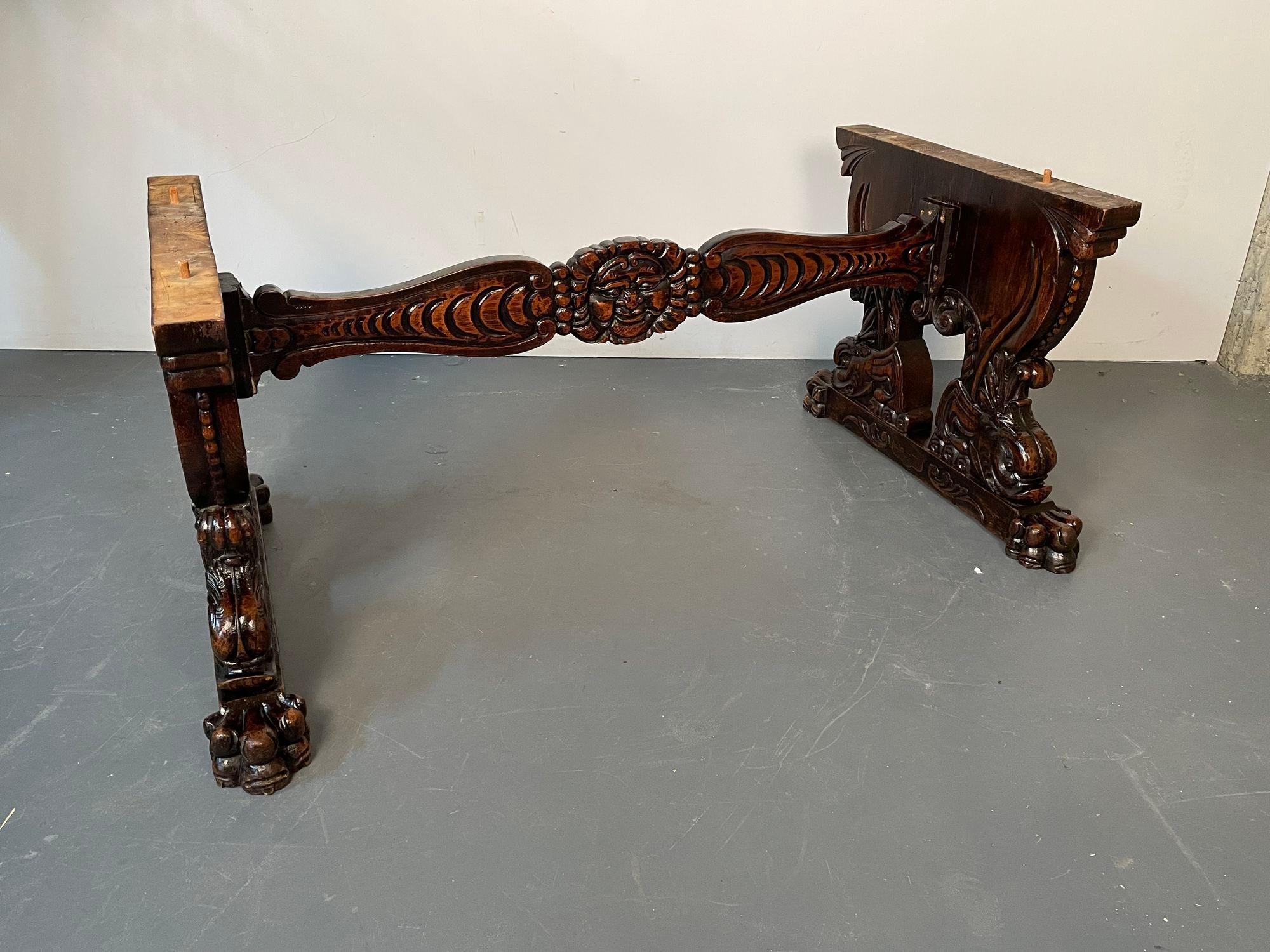 Renaissance Carved Dining Center Table, Dolphin Claw Foot Base, 19th Century For Sale 10