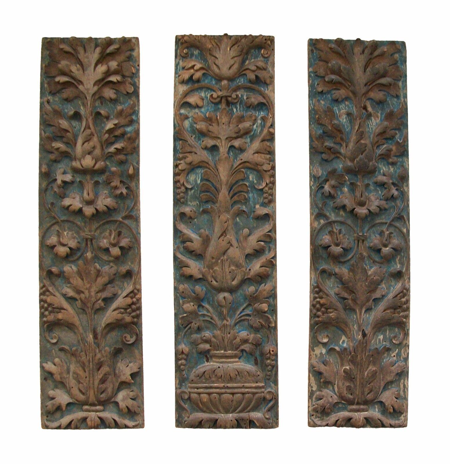 Hand-Carved Renaissance Carved & Painted Fruitwood Panels, Signed, France, 16th Century