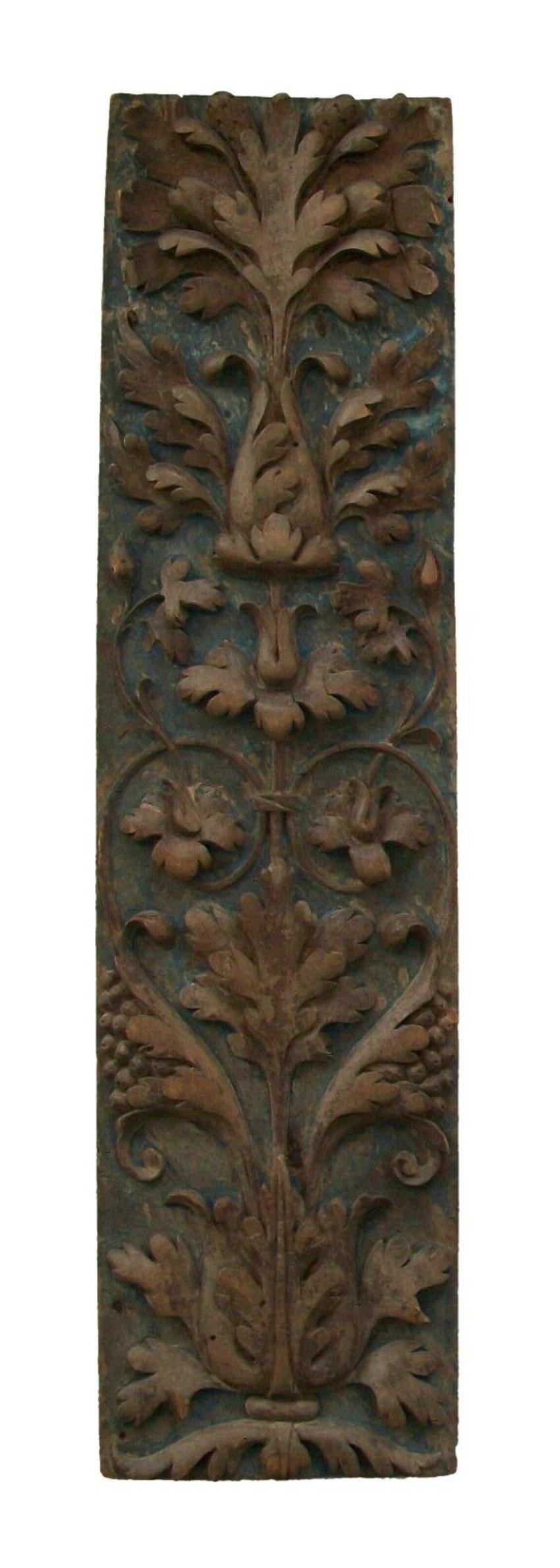 Softwood Renaissance Carved & Painted Fruitwood Panels, Signed, France, 16th Century
