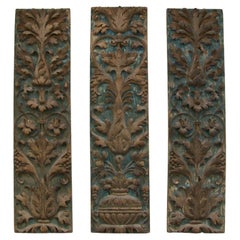 Renaissance Carved & Painted Fruitwood Panels, Signed, France, 16th Century