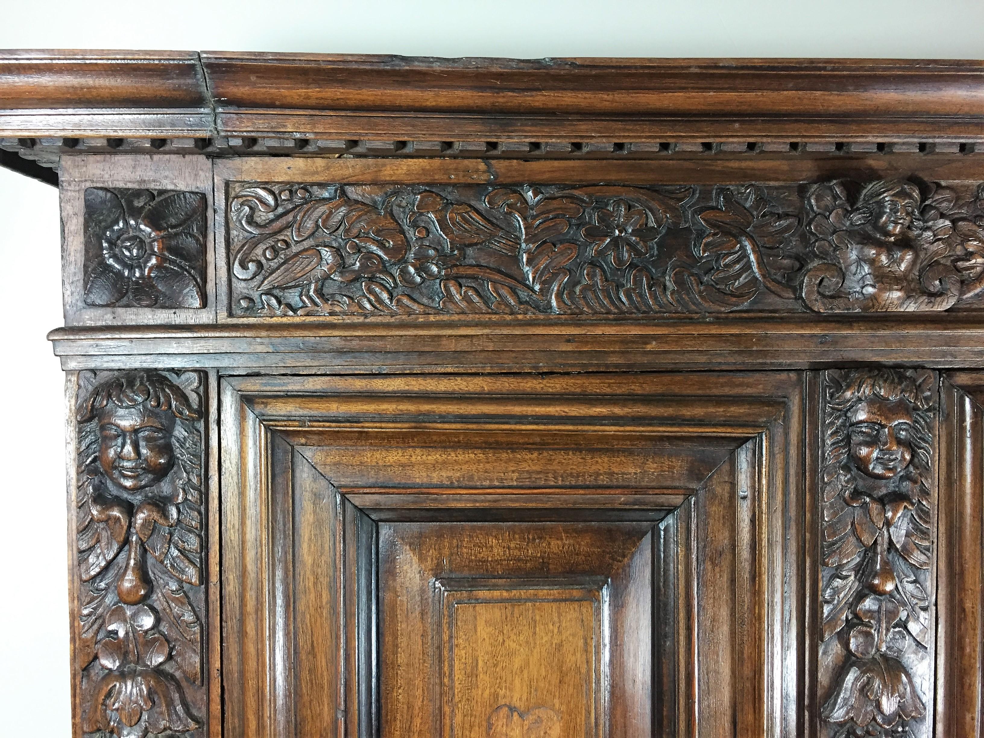Hand-Carved French Carved Walnut Double Trunk Buffet - Renaissance circa 1600 - France For Sale