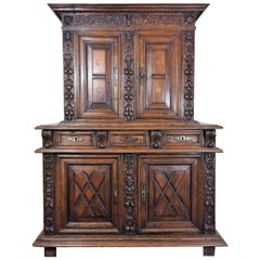 Antique French Carved Walnut Double Trunk Buffet - Renaissance circa 1600 - France