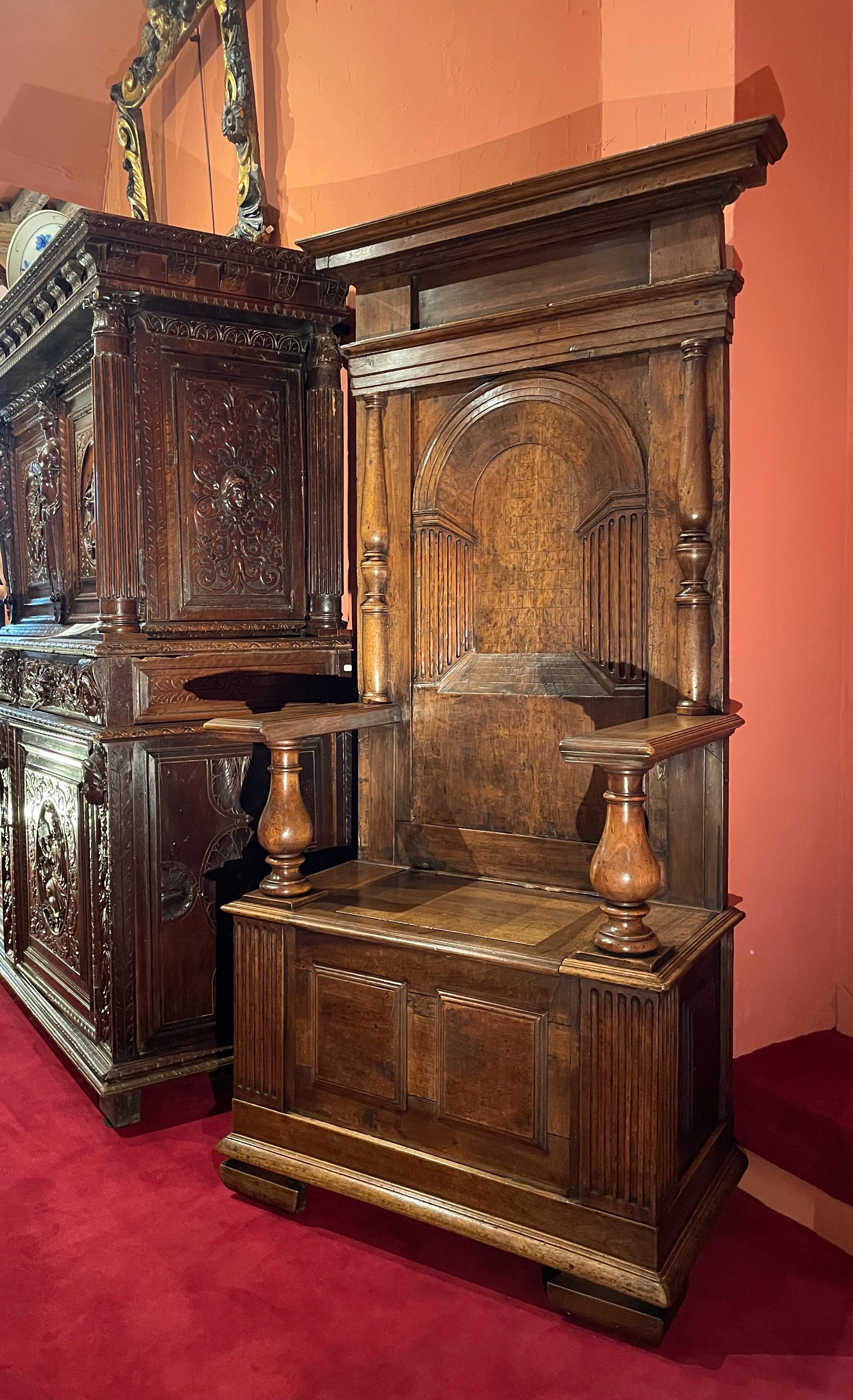 RENAISSANCE CHAYÈRE WITH PERSPECTIVE MOTIF

ORIGIN: FRANCE, LYON
ÉPOQUE: FIRST HALF OF THE XVI CENTURY

Height: 166cm
Width: 74cm
Depth: 47cm

Walnut wood 

From: Château de Quintin’s ancient collection 


This chayere or cathedra was made for a a