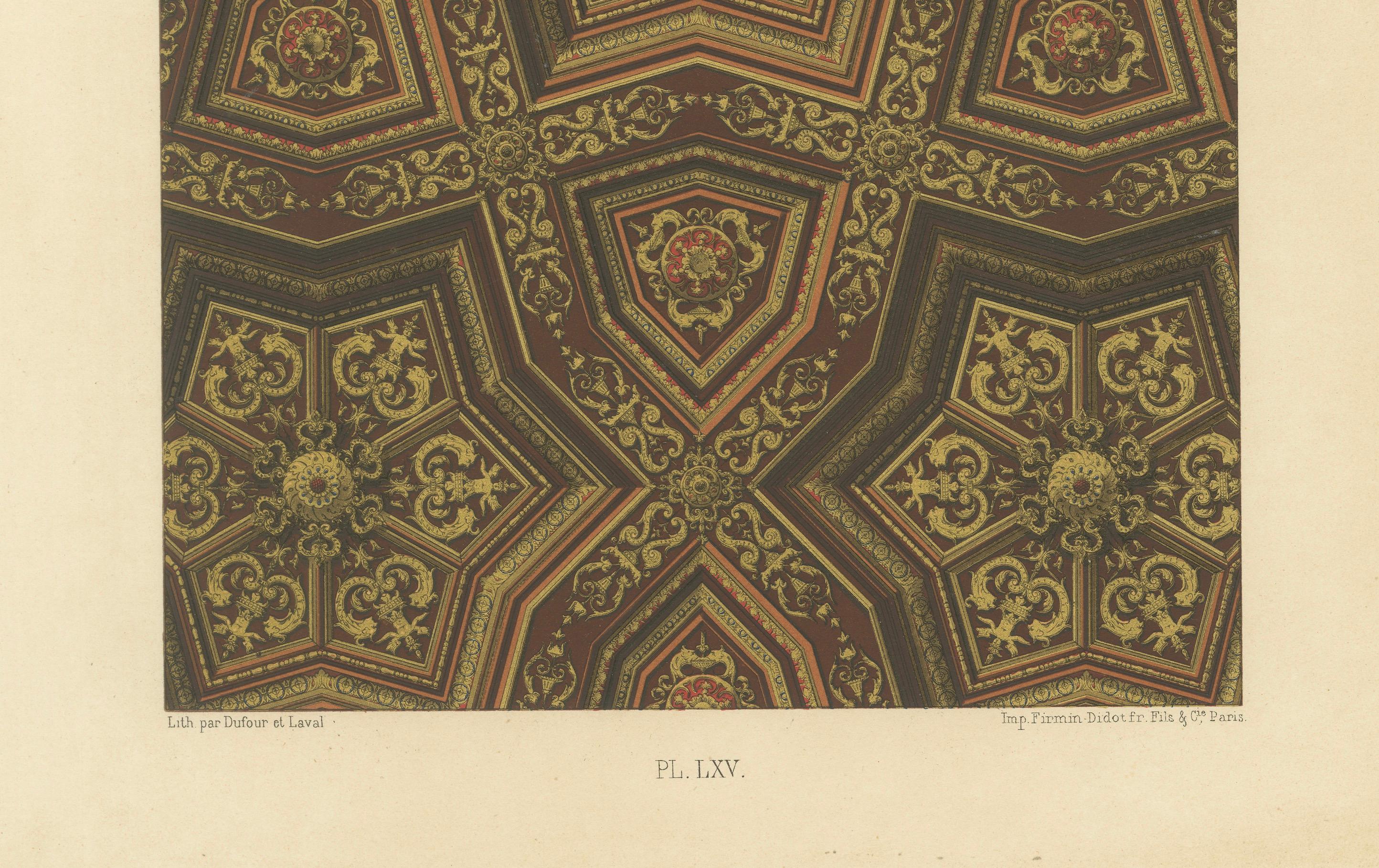 Français Plafond de la Renaissance - Panneau géométrique or et rouge, planche LXV, 1869 en vente