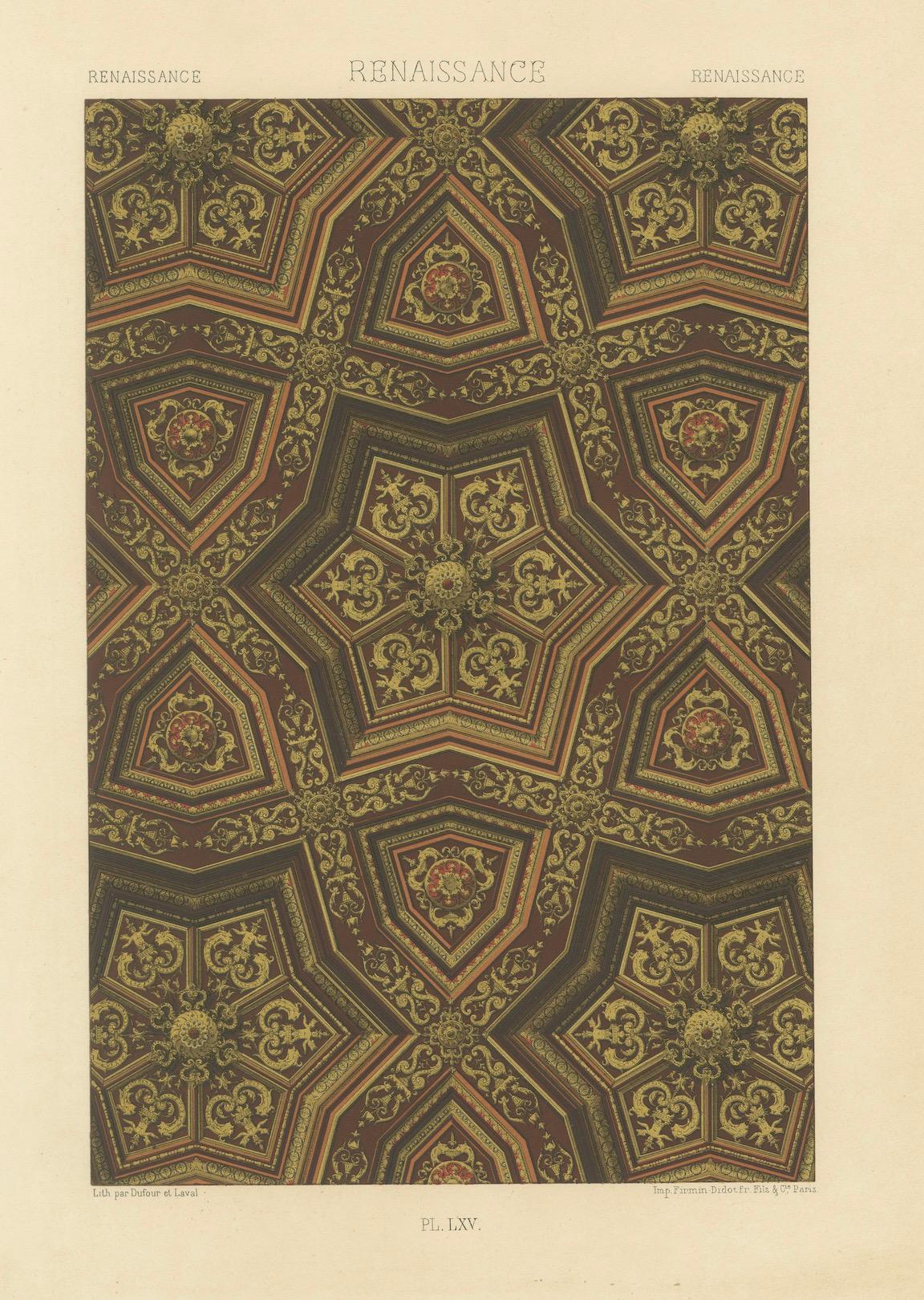 Plafond de la Renaissance - Panneau géométrique or et rouge, planche LXV, 1869 en vente 1