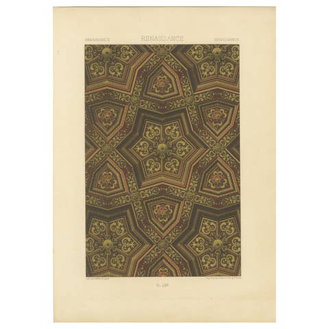 Renaissance Ceiling Design – Gold & Red Geometric Panel Pattern, Plate LXV, 1869