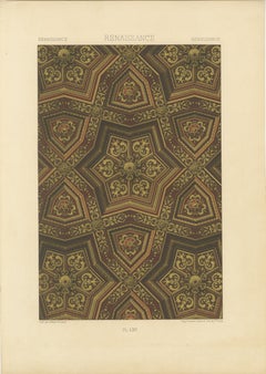 Diseño de techo renacentista - Patrón de panel geométrico dorado y rojo, Placa LXV, 1869