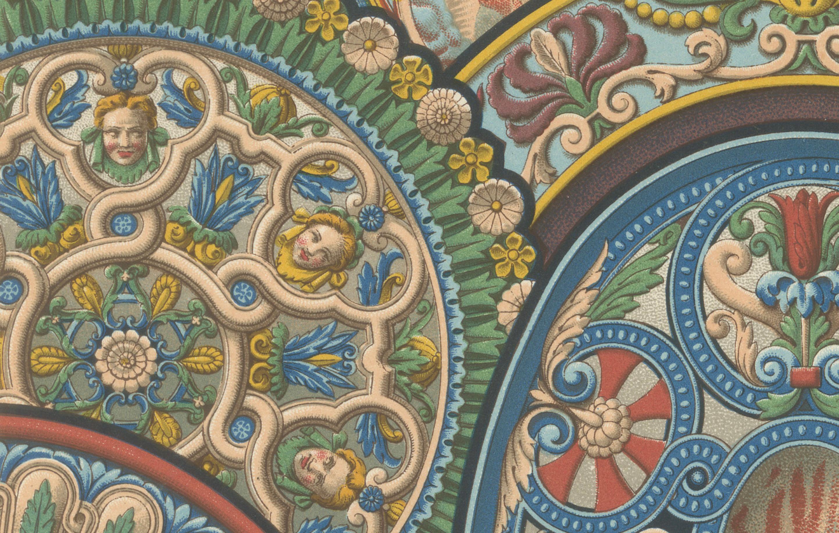 Ornement de plafond Renaissance - Médaillons mythologiques et grotesques, 1869 Bon état - En vente à Langweer, NL